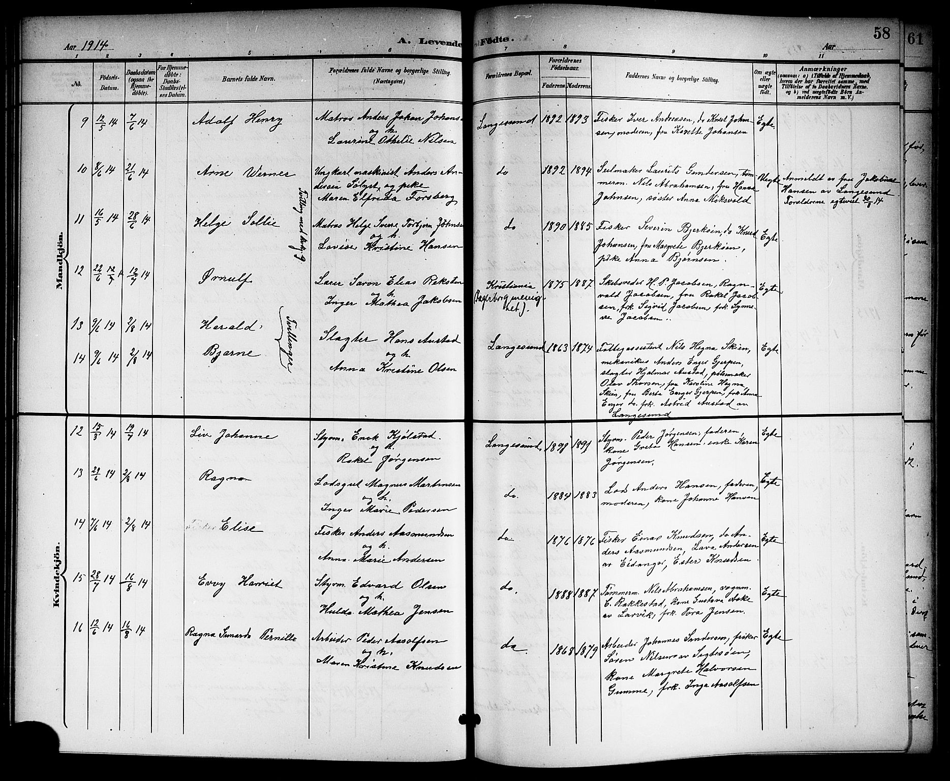 Langesund kirkebøker, SAKO/A-280/G/Ga/L0006: Parish register (copy) no. 6, 1899-1918, p. 58