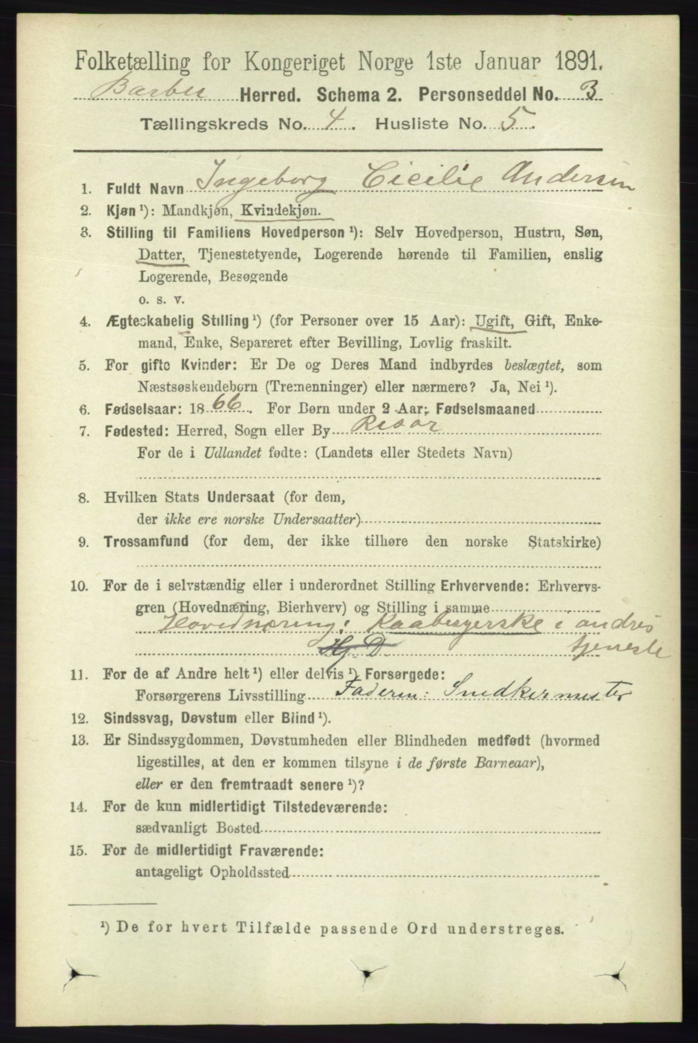 RA, 1891 census for 0990 Barbu, 1891, p. 2475