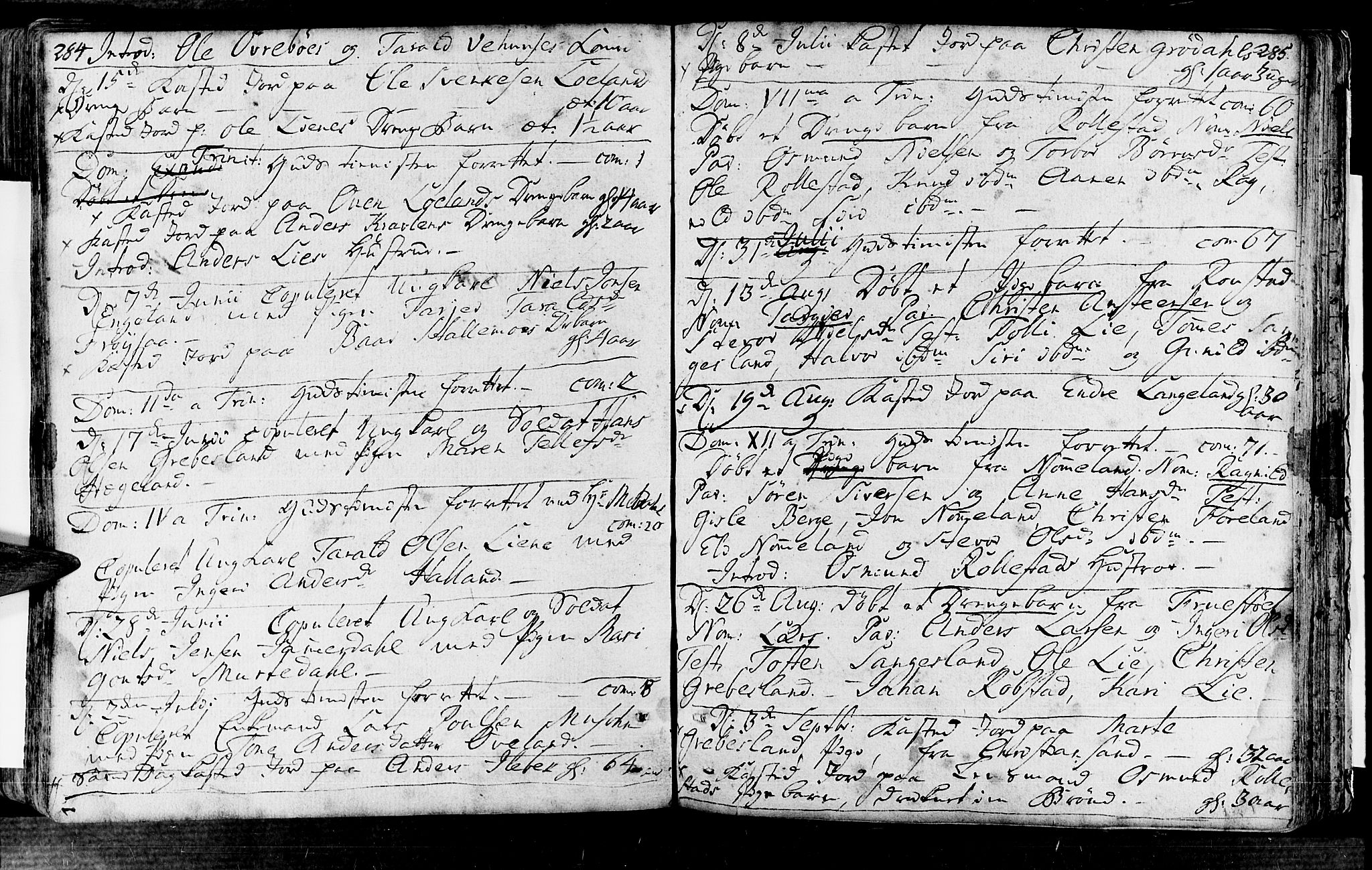 Vennesla sokneprestkontor, SAK/1111-0045/Fa/Fac/L0001: Parish register (official) no. A 1, 1743-1784, p. 284-285