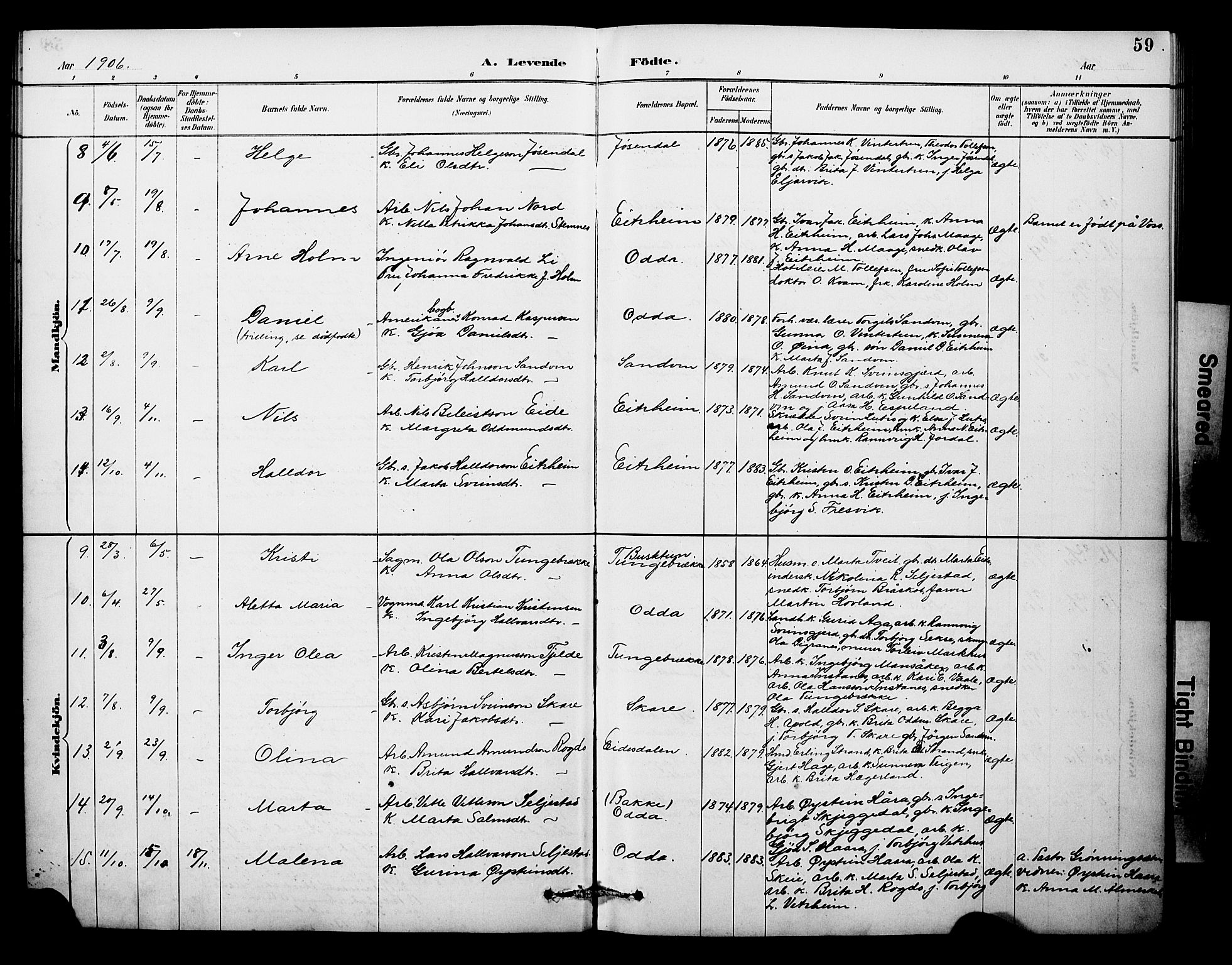 Odda Sokneprestembete, SAB/A-77201/H/Hab: Parish register (copy) no. A 7, 1887-1912, p. 59