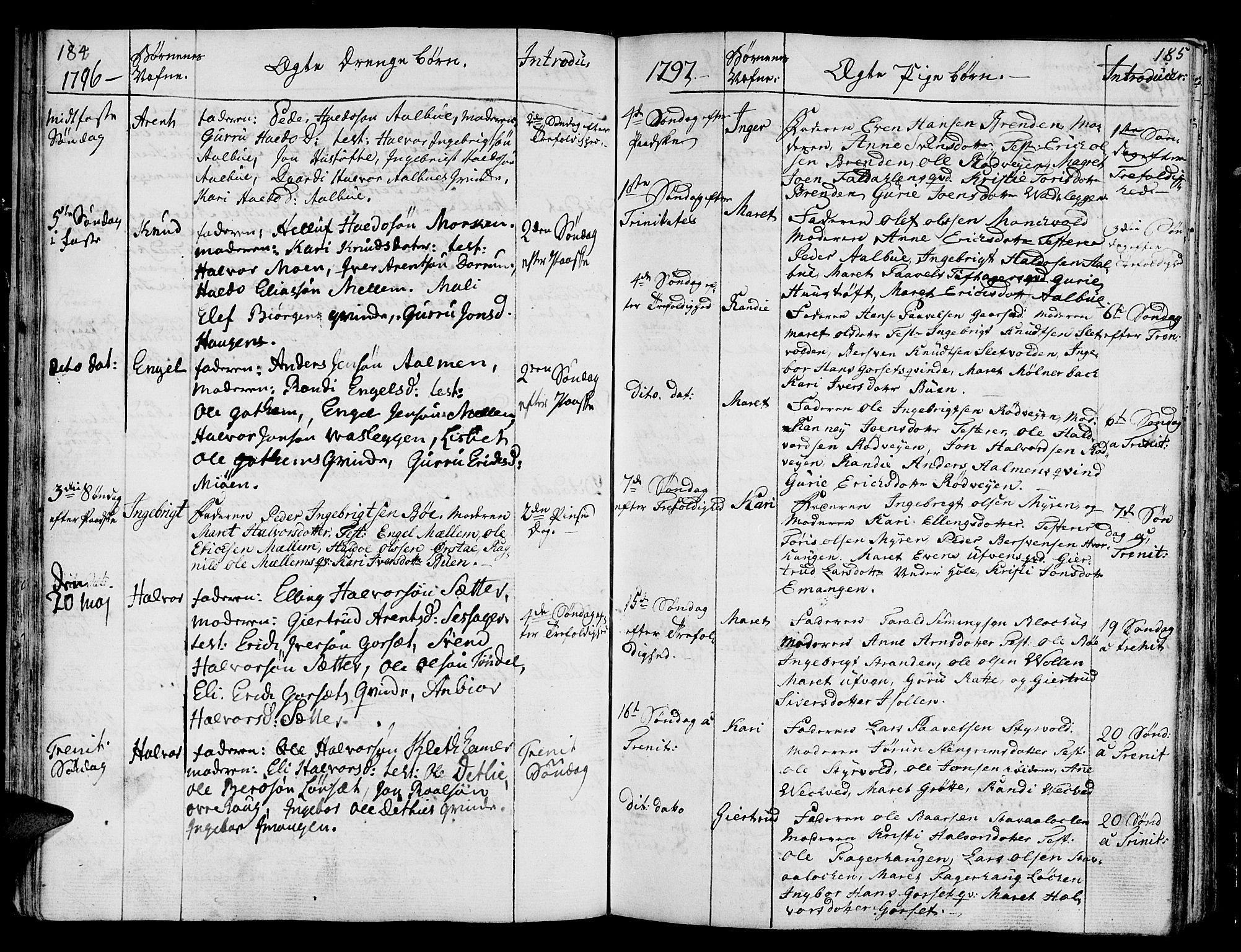 Ministerialprotokoller, klokkerbøker og fødselsregistre - Sør-Trøndelag, SAT/A-1456/678/L0893: Parish register (official) no. 678A03, 1792-1805, p. 184-185