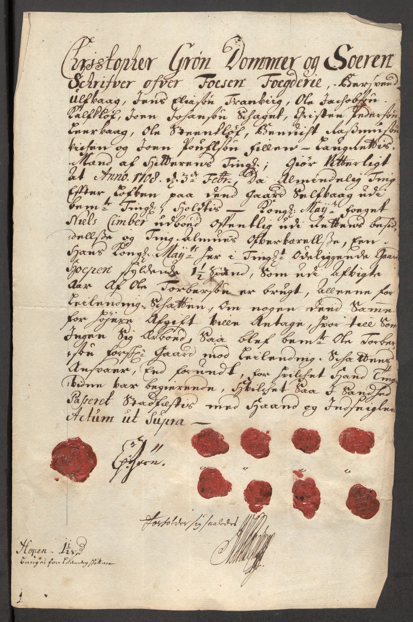 Rentekammeret inntil 1814, Reviderte regnskaper, Fogderegnskap, AV/RA-EA-4092/R57/L3858: Fogderegnskap Fosen, 1708-1709, p. 174