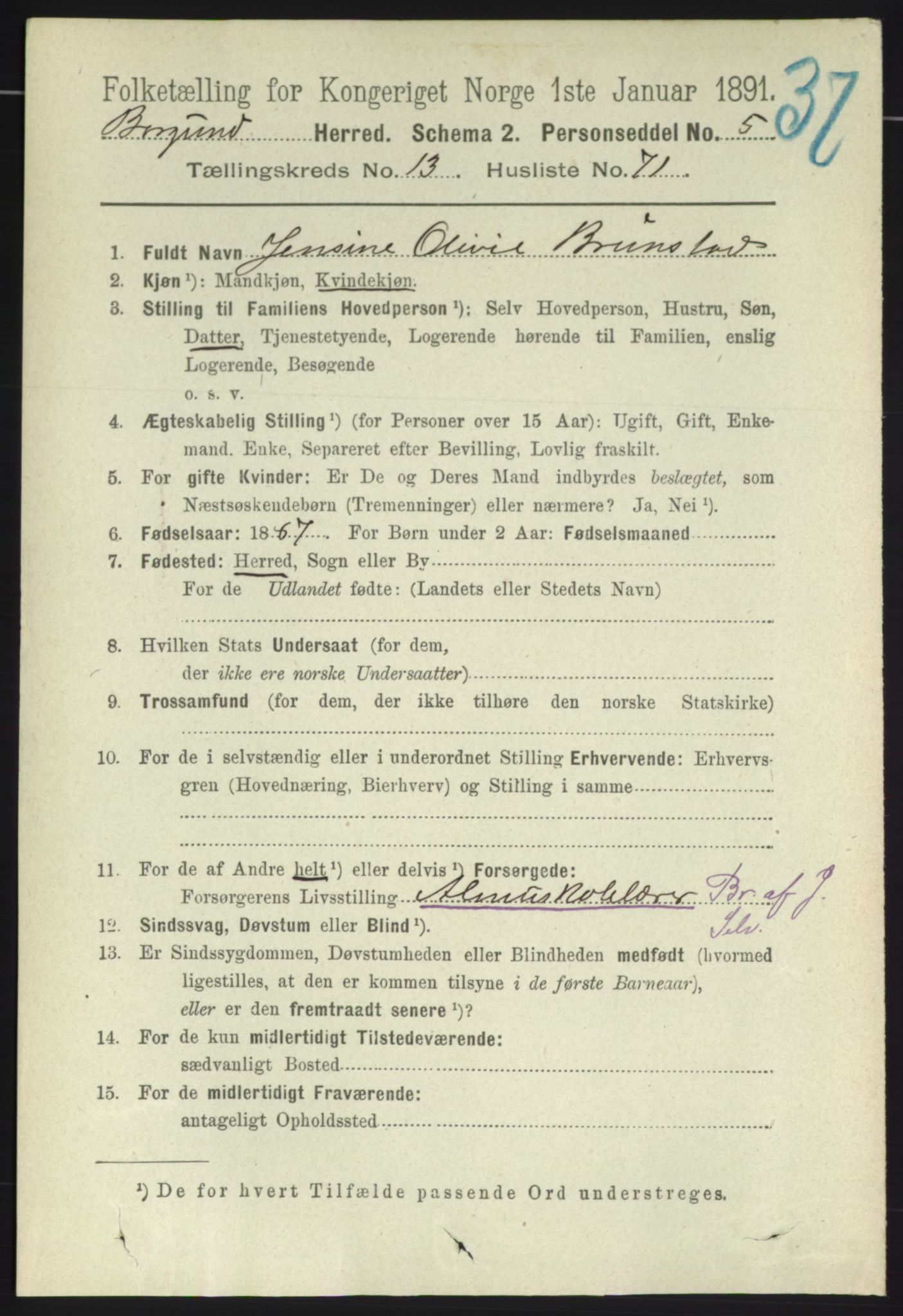 RA, 1891 census for 1531 Borgund, 1891, p. 4016