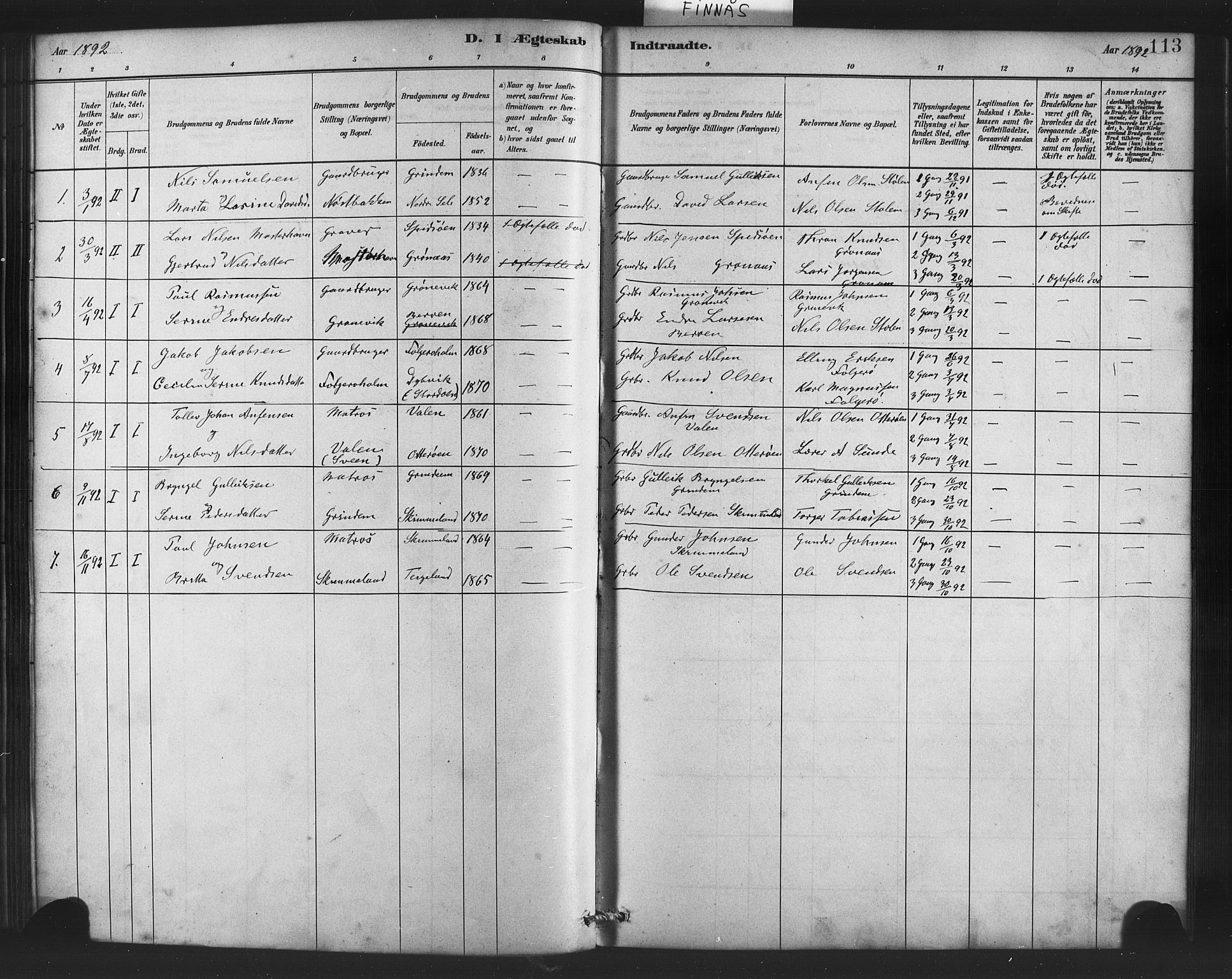 Finnås sokneprestembete, AV/SAB-A-99925/H/Ha/Haa/Haab/L0001: Parish register (official) no. B 1, 1881-1894, p. 113