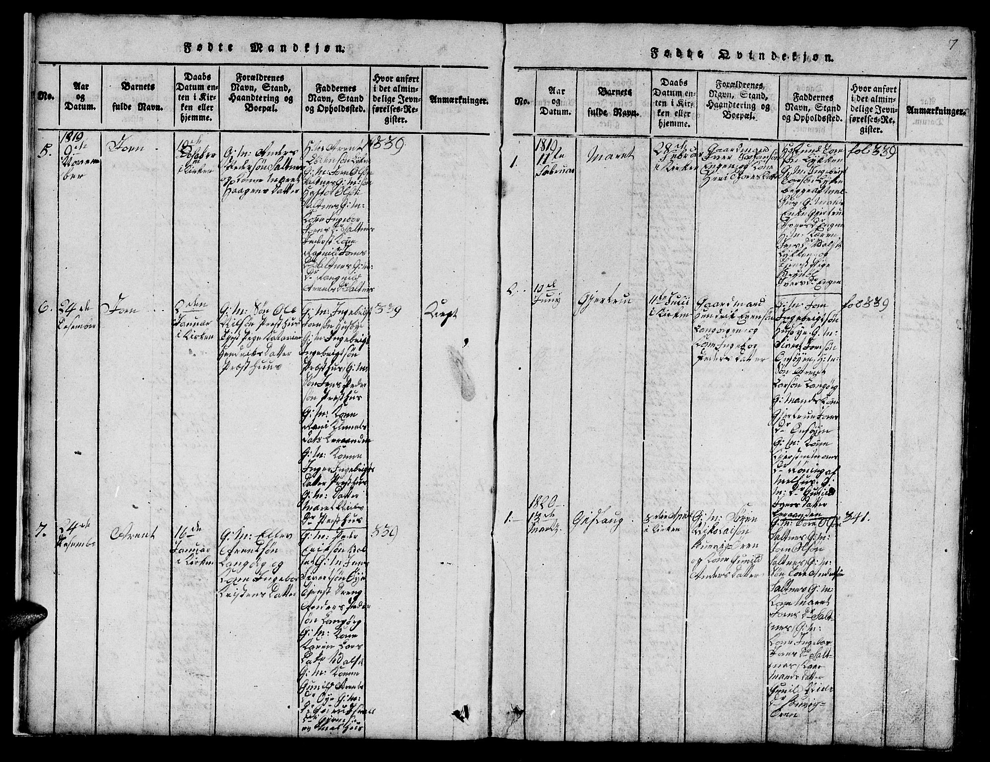 Ministerialprotokoller, klokkerbøker og fødselsregistre - Sør-Trøndelag, SAT/A-1456/666/L0788: Parish register (copy) no. 666C01, 1816-1847, p. 7