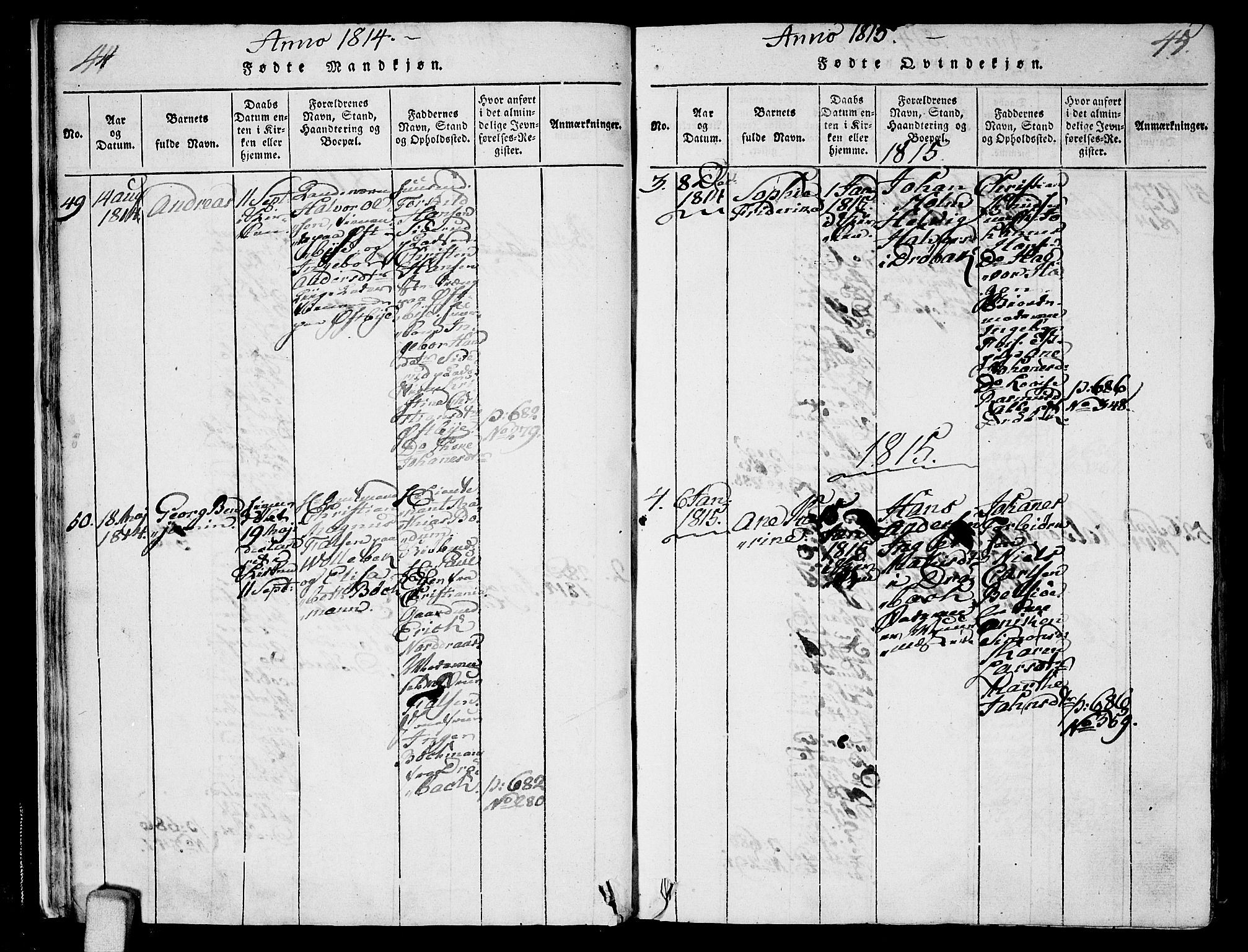 Ås prestekontor Kirkebøker, SAO/A-10894/F/Fa/L0003: Parish register (official) no. I 3, 1814-1818, p. 44-45