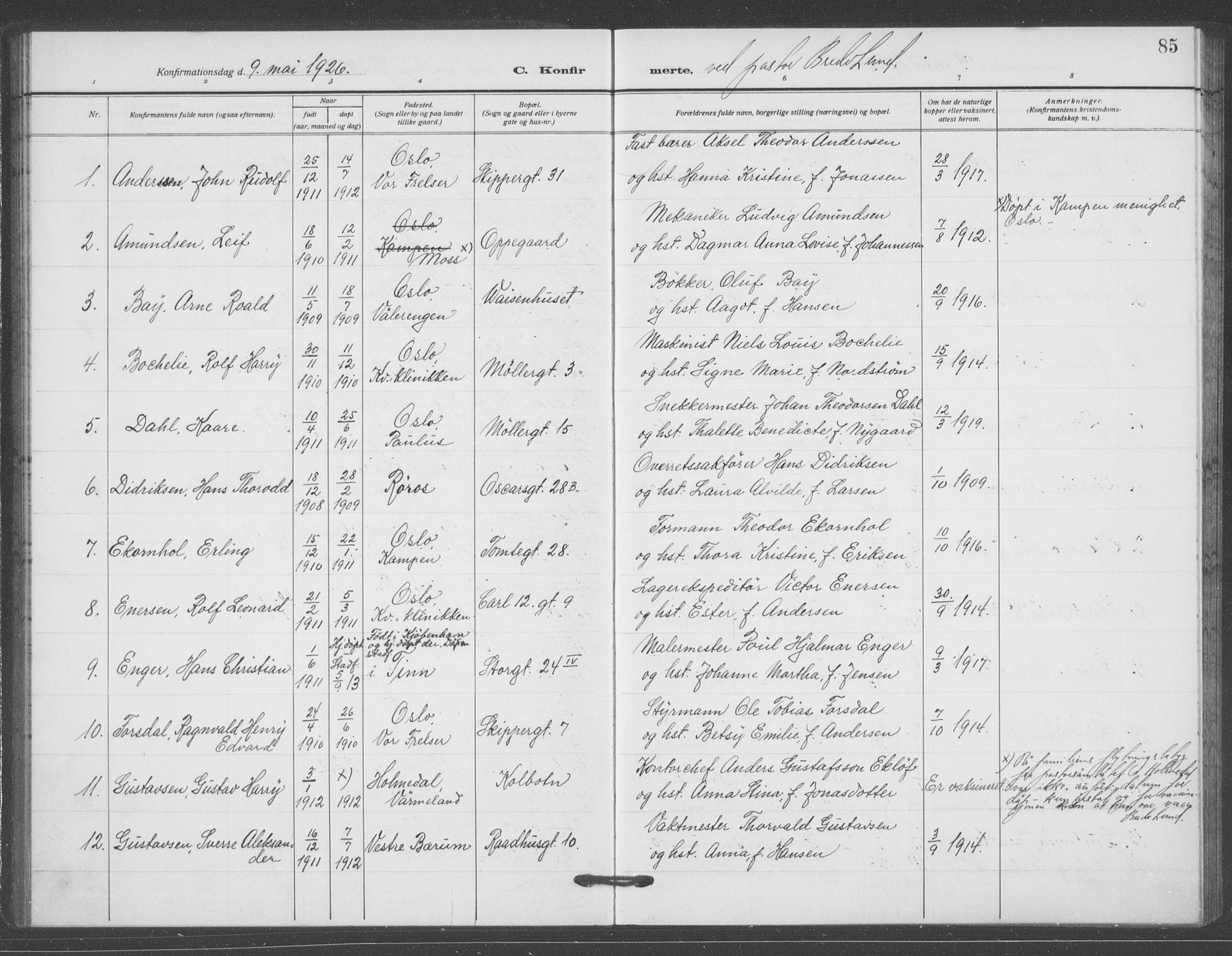 Oslo domkirke Kirkebøker, AV/SAO-A-10752/F/Fa/L0031: Parish register (official) no. 31, 1918-1941, p. 85