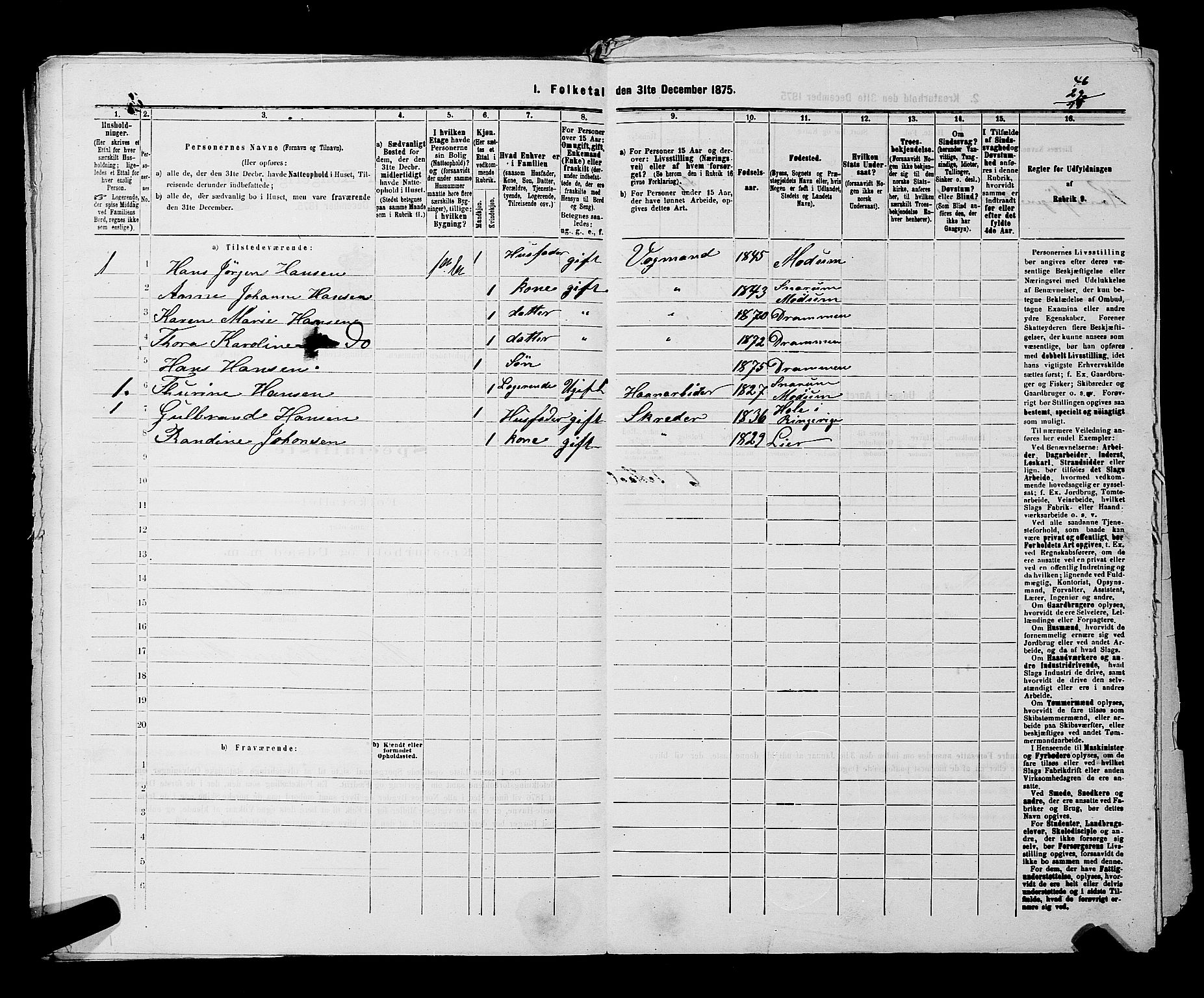 SAKO, 1875 census for 0602 Drammen, 1875, p. 615