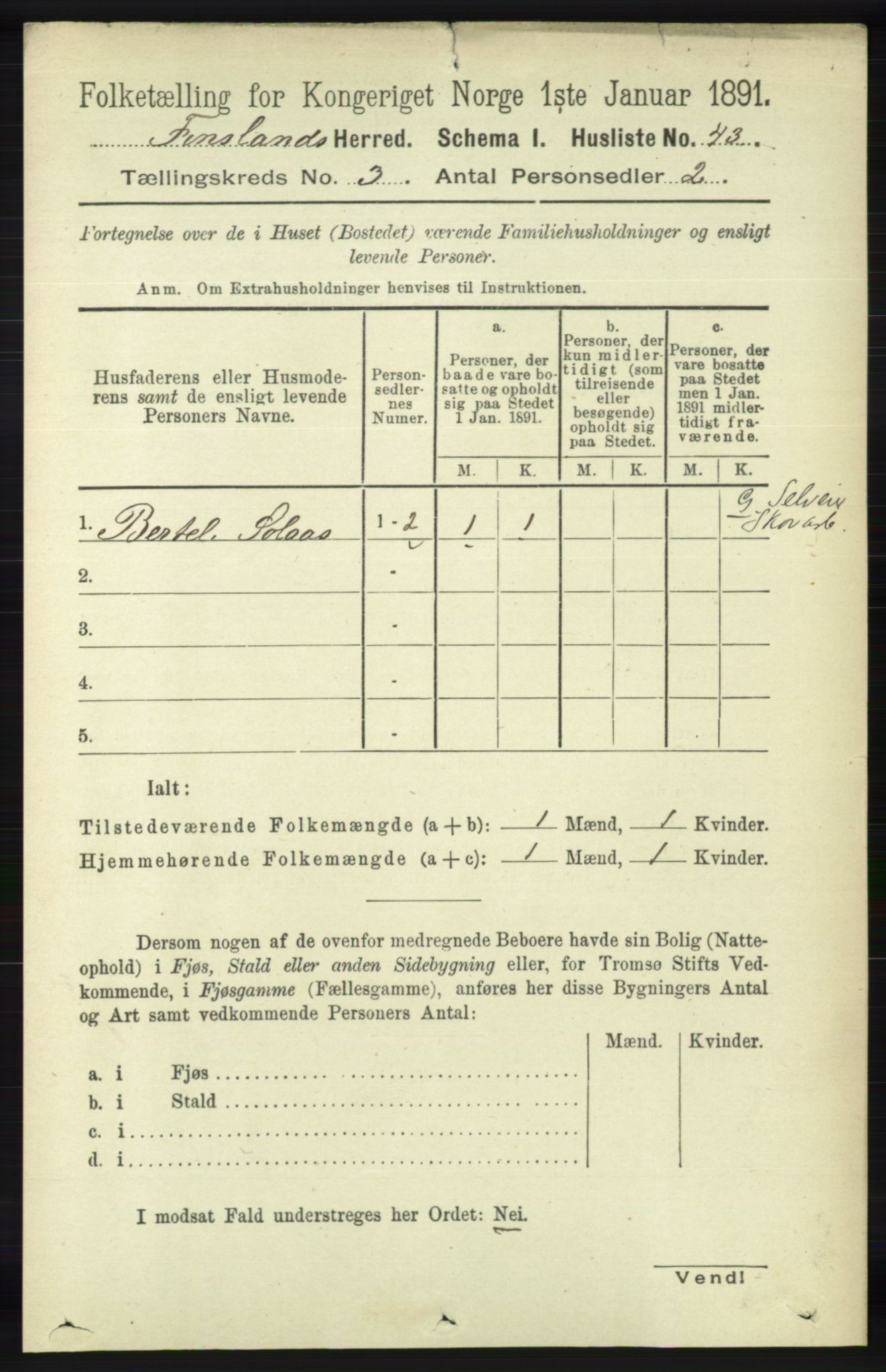 RA, 1891 census for 1023 Finsland, 1891, p. 765