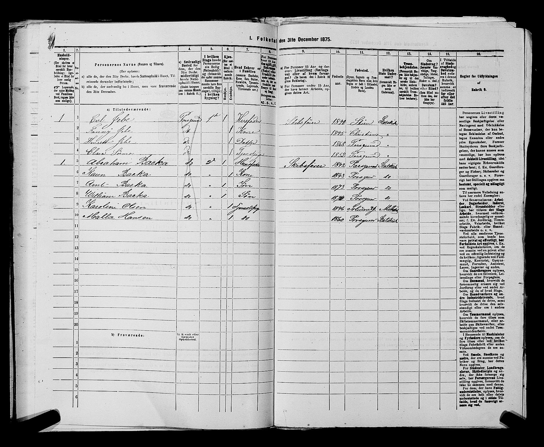 SAKO, 1875 census for 0805P Porsgrunn, 1875, p. 668