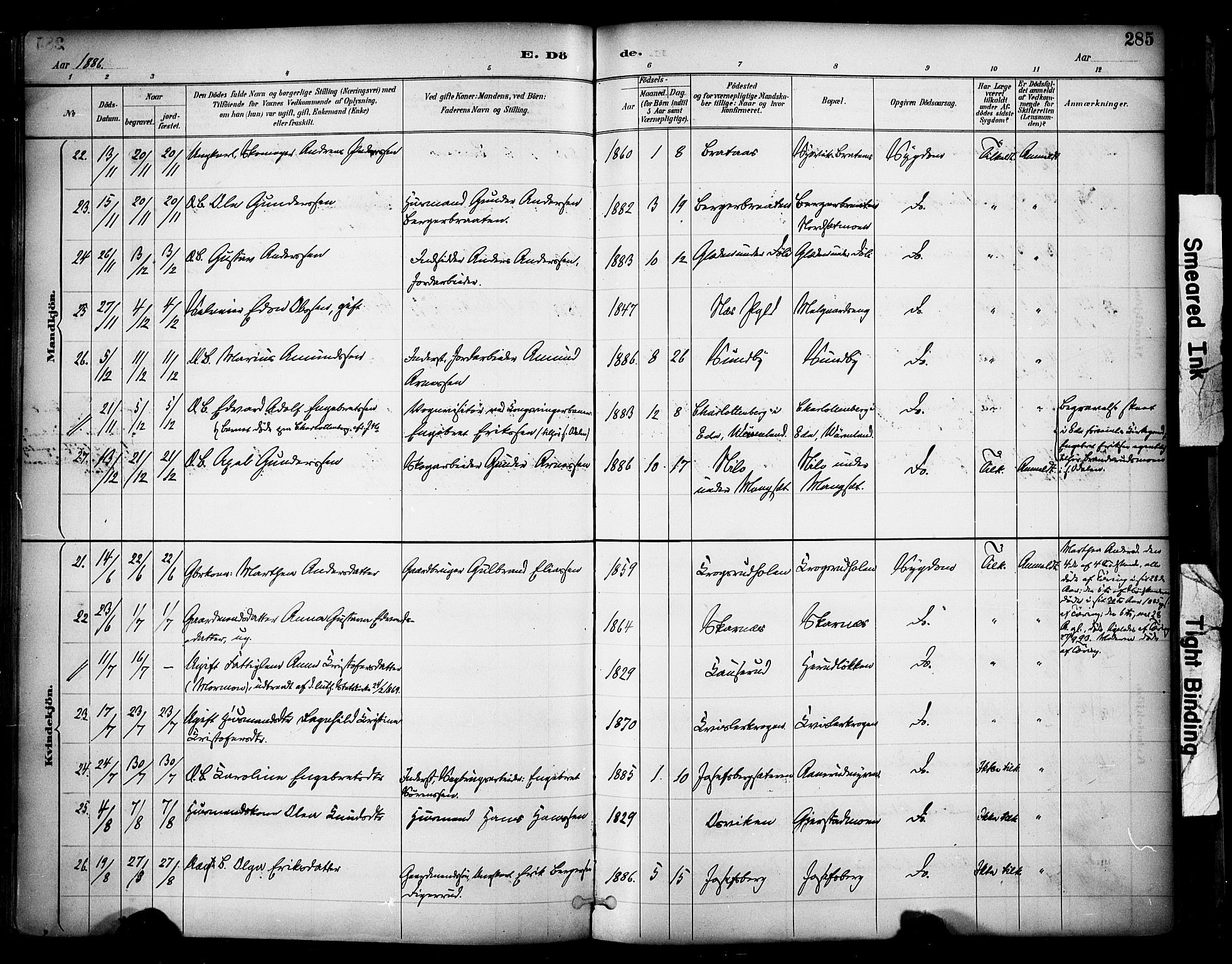 Sør-Odal prestekontor, AV/SAH-PREST-030/H/Ha/Haa/L0007: Parish register (official) no. 7, 1886-1925, p. 285