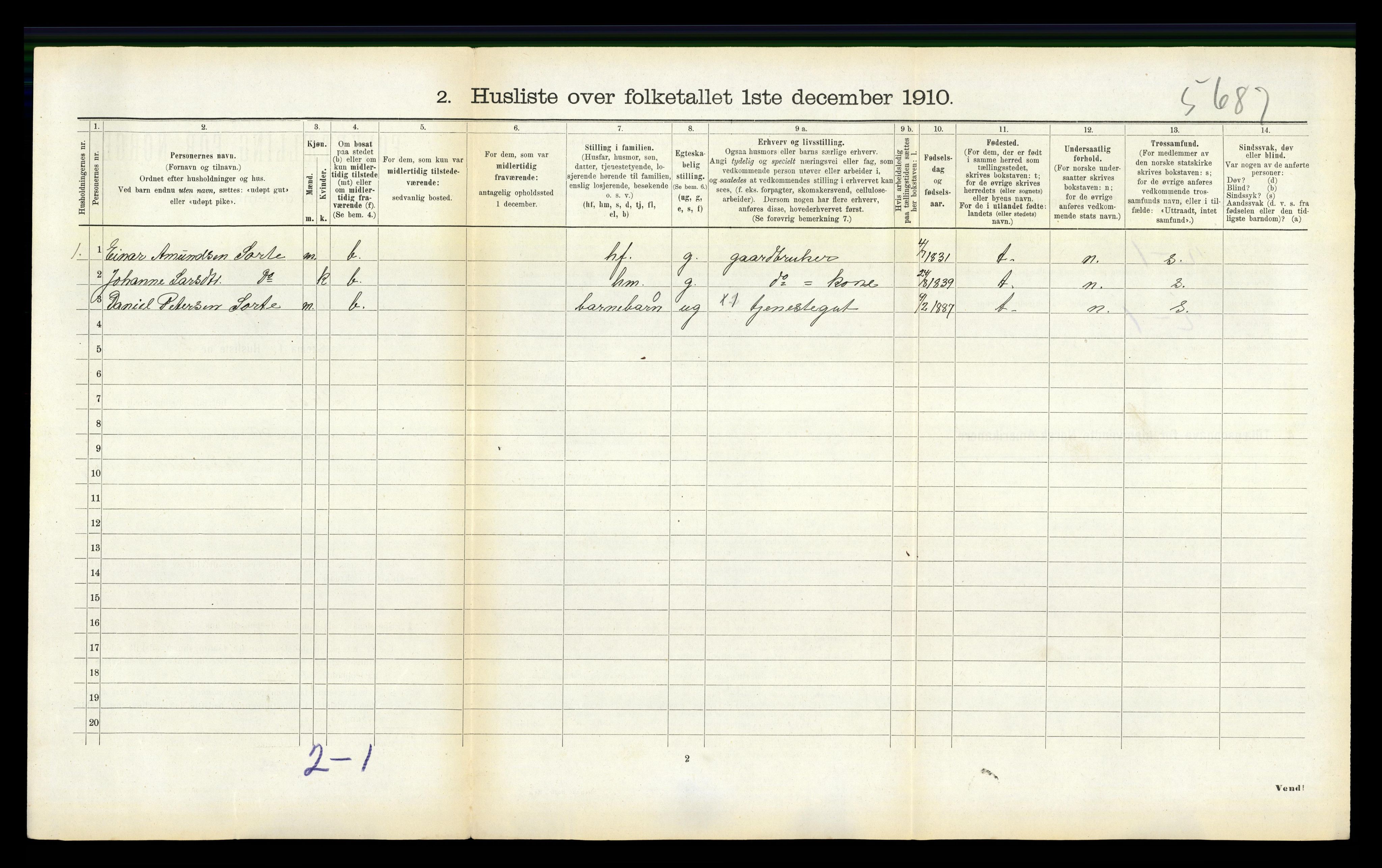 RA, 1910 census for Skodje, 1910, p. 282