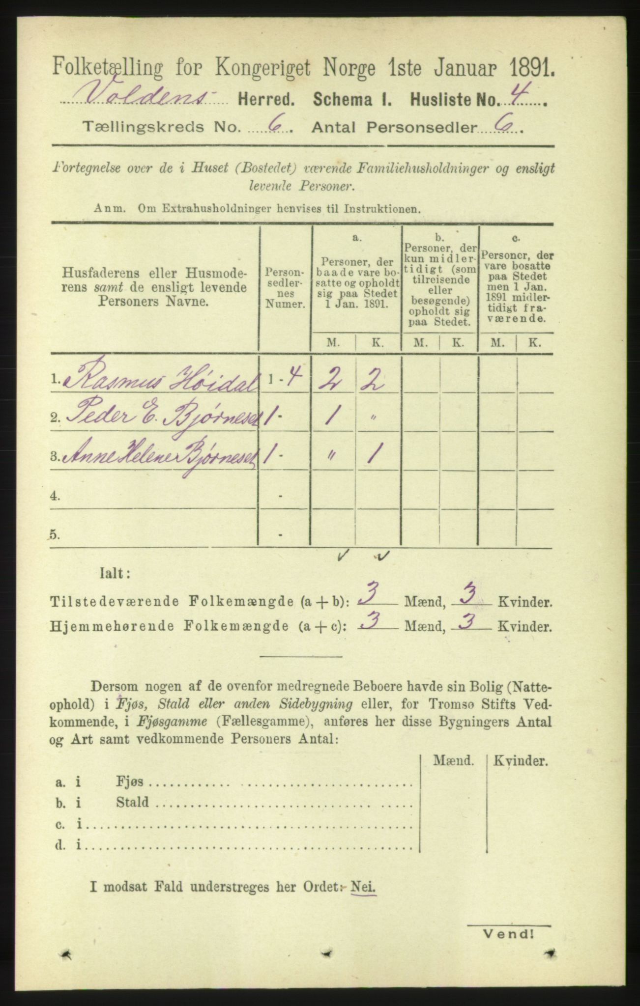 RA, 1891 census for 1519 Volda, 1891, p. 2795