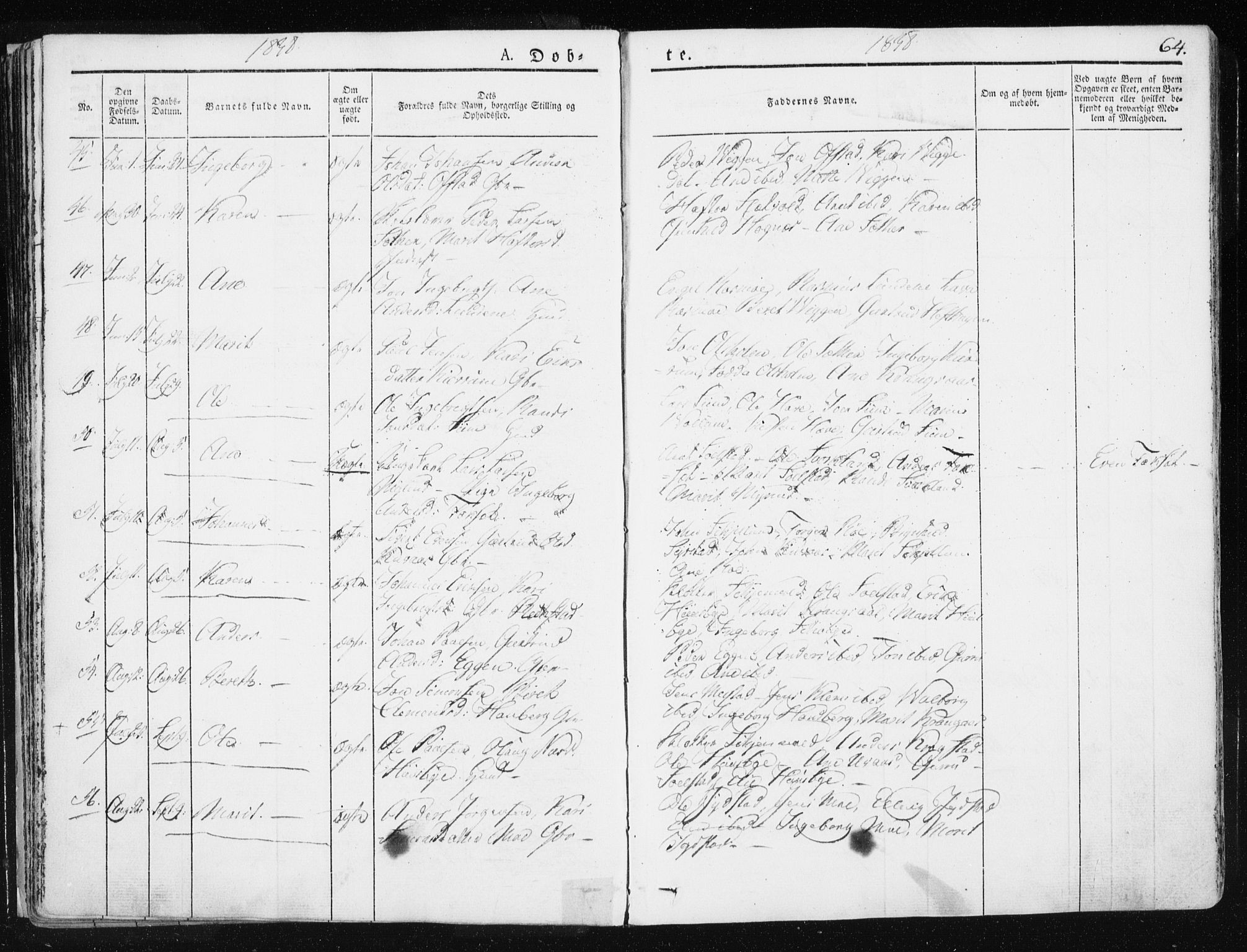 Ministerialprotokoller, klokkerbøker og fødselsregistre - Sør-Trøndelag, AV/SAT-A-1456/665/L0771: Parish register (official) no. 665A06, 1830-1856, p. 64