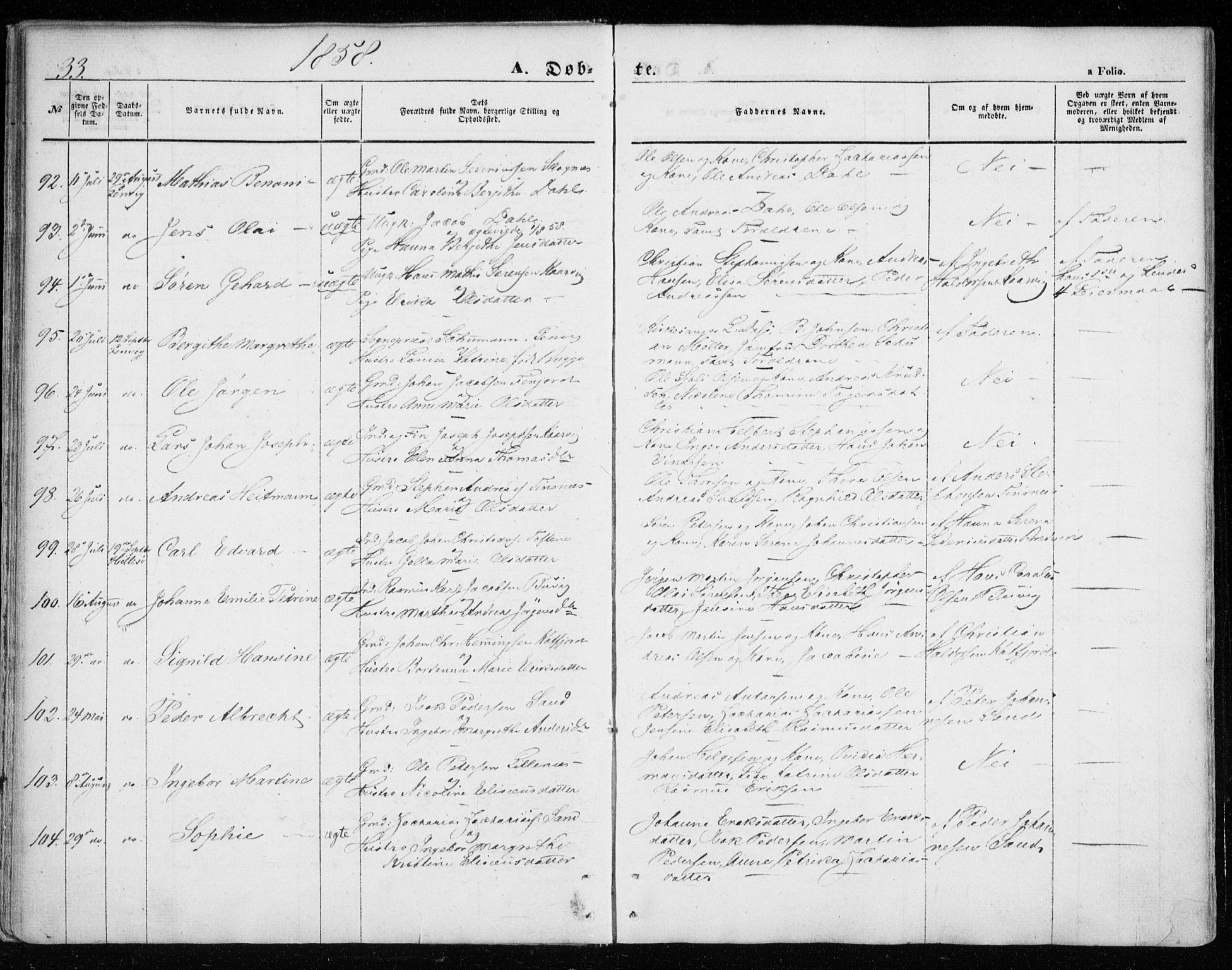 Lenvik sokneprestembete, SATØ/S-1310/H/Ha/Haa/L0007kirke: Parish register (official) no. 7, 1855-1865, p. 33