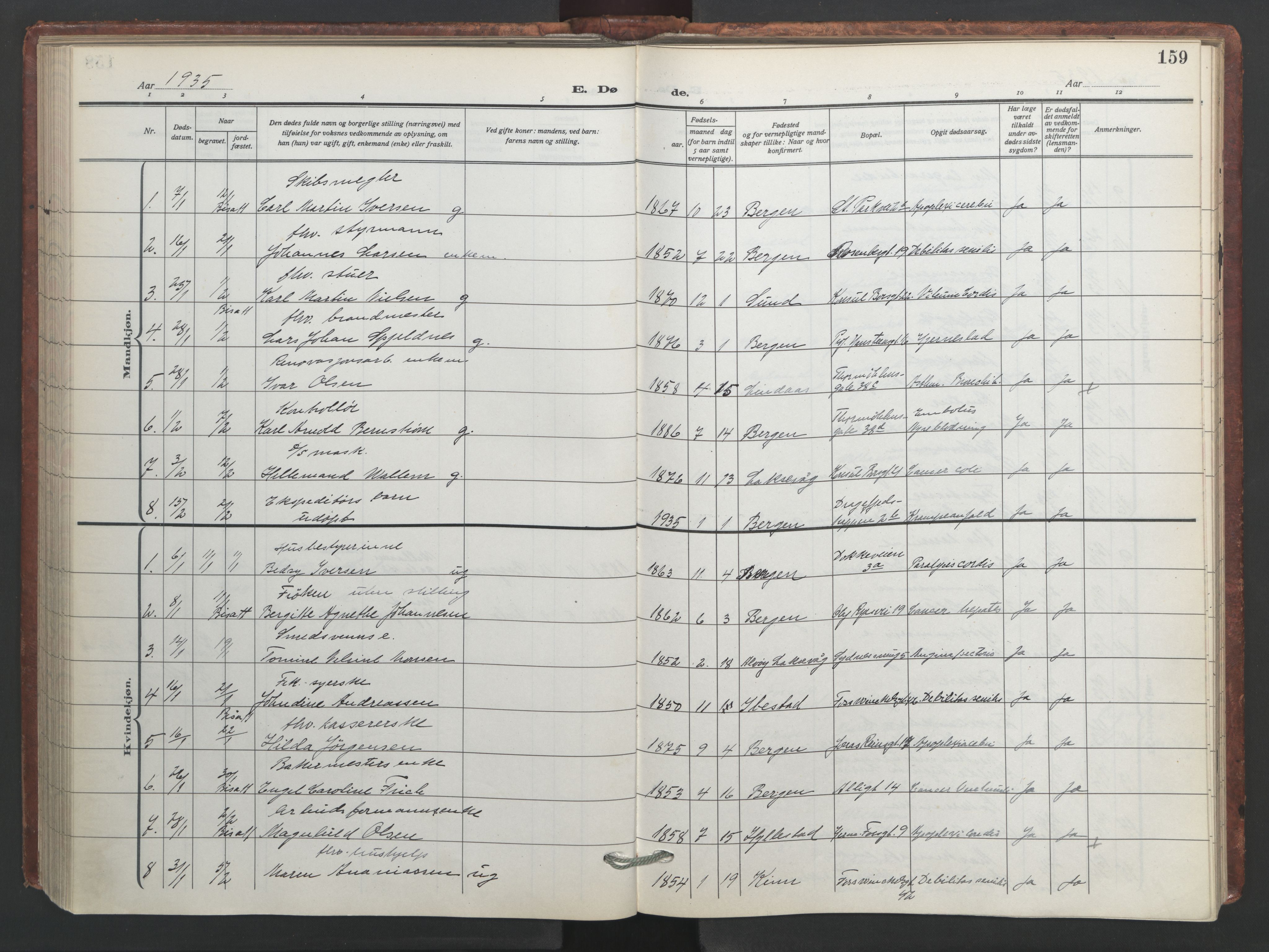 Johanneskirken sokneprestembete, SAB/A-76001/H/Hab: Parish register (copy) no. D 2, 1916-1950, p. 158b-159a