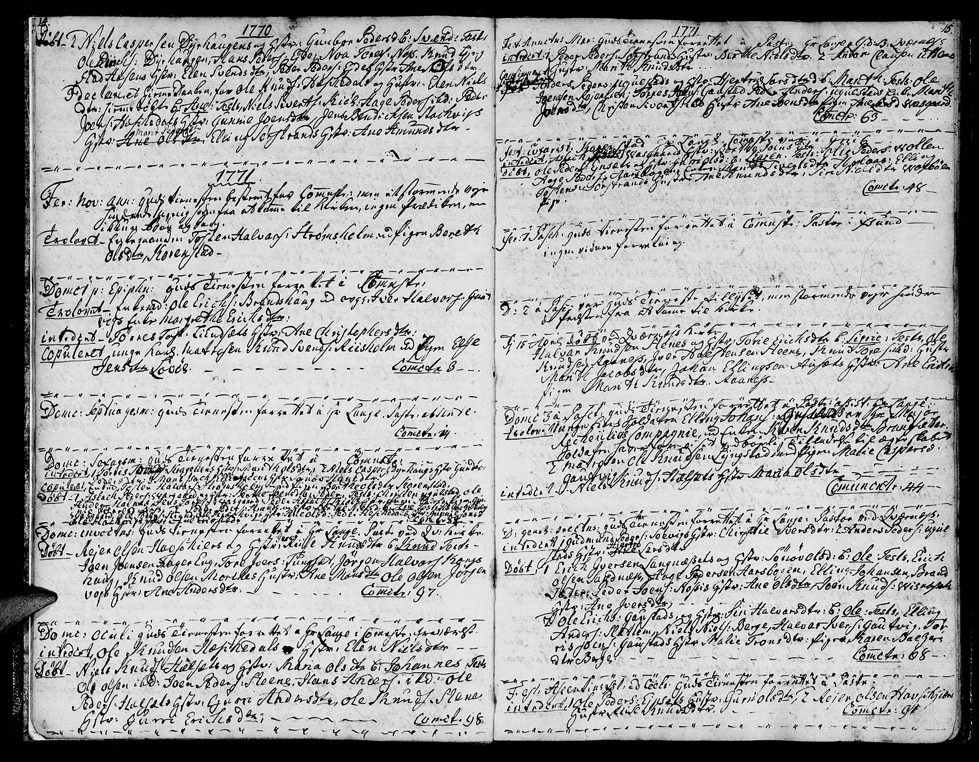 Ministerialprotokoller, klokkerbøker og fødselsregistre - Møre og Romsdal, SAT/A-1454/570/L0829: Parish register (official) no. 570A03, 1769-1788, p. 14-15