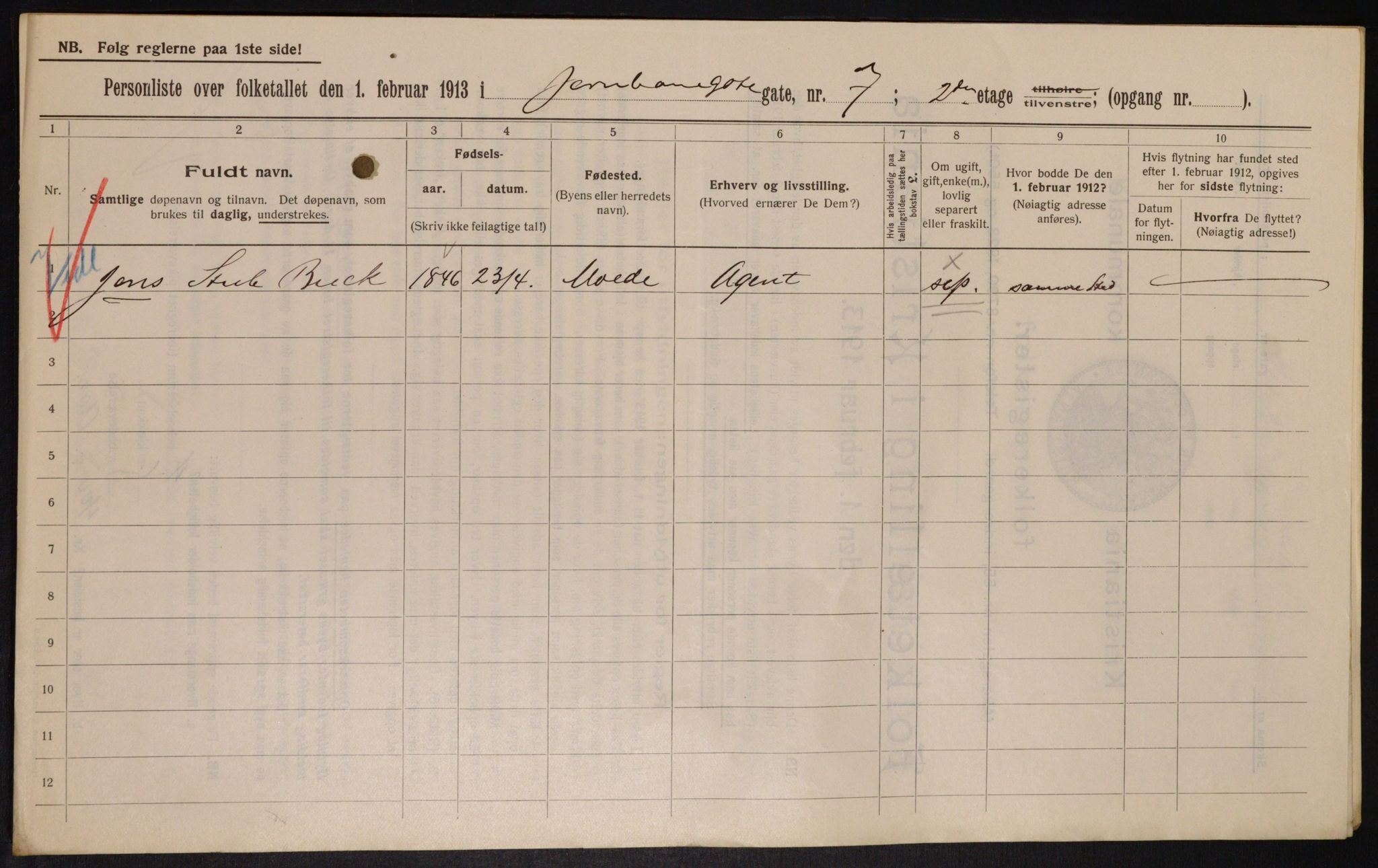 OBA, Municipal Census 1913 for Kristiania, 1913, p. 46562