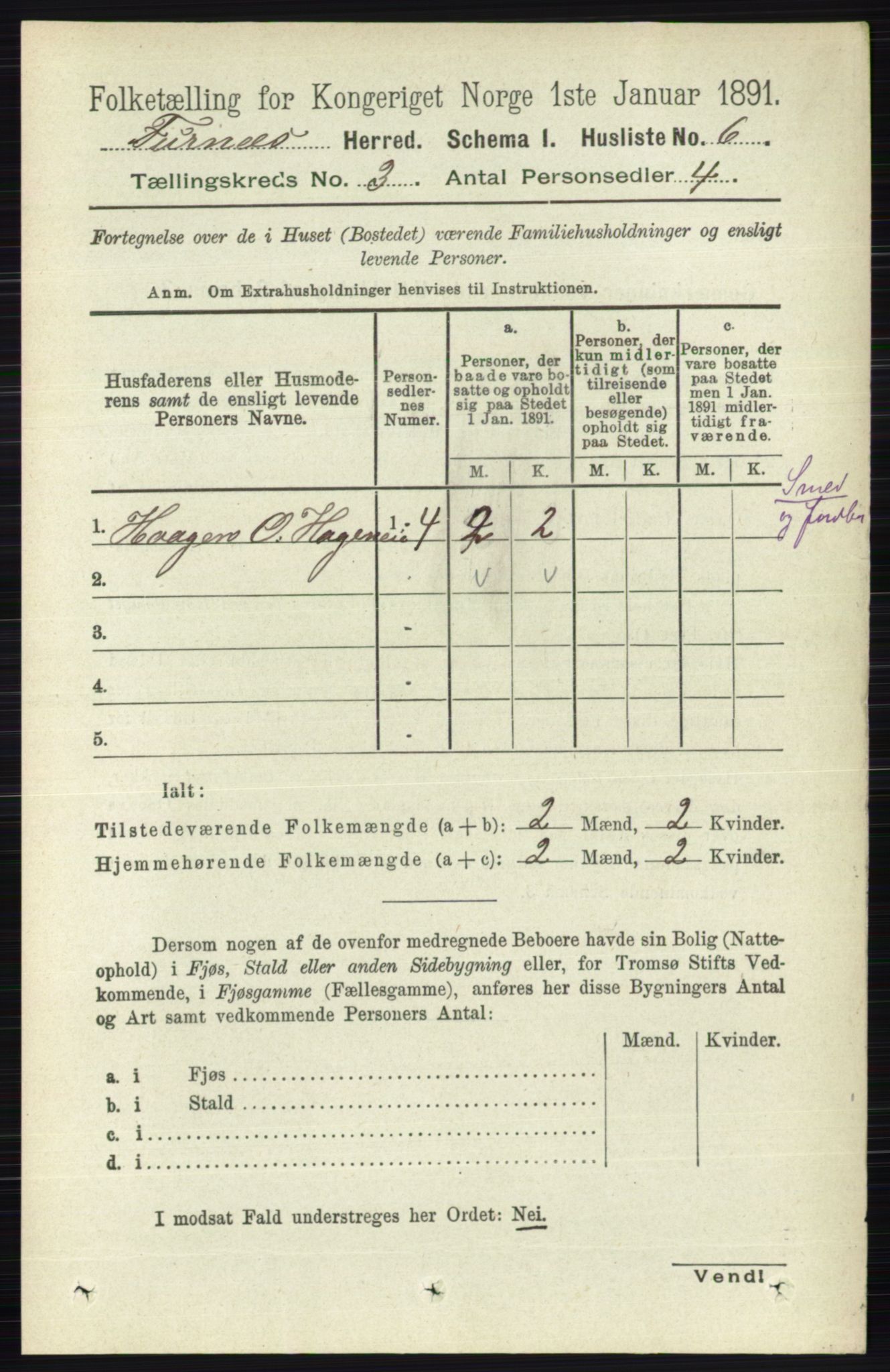 RA, Census 1891 for 0413 Furnes herred, 1891, p. 1490