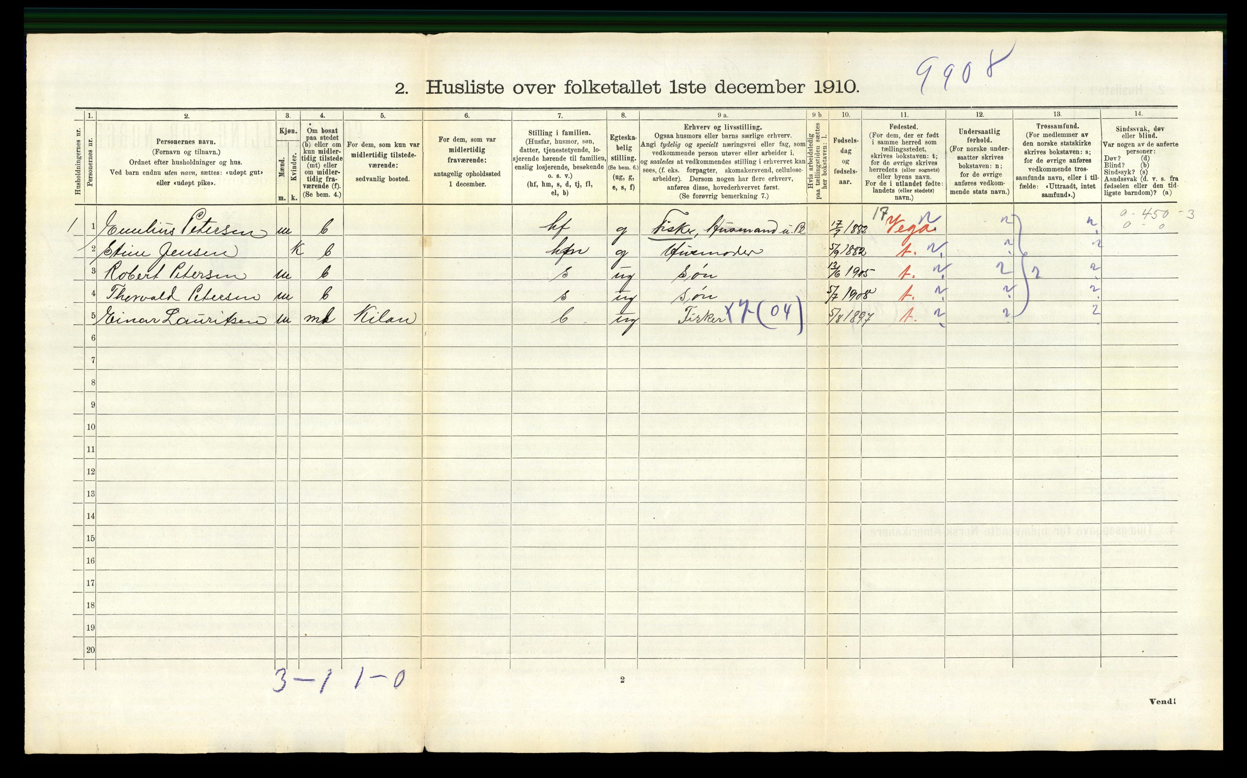 RA, 1910 census for Flakstad, 1910, p. 1011