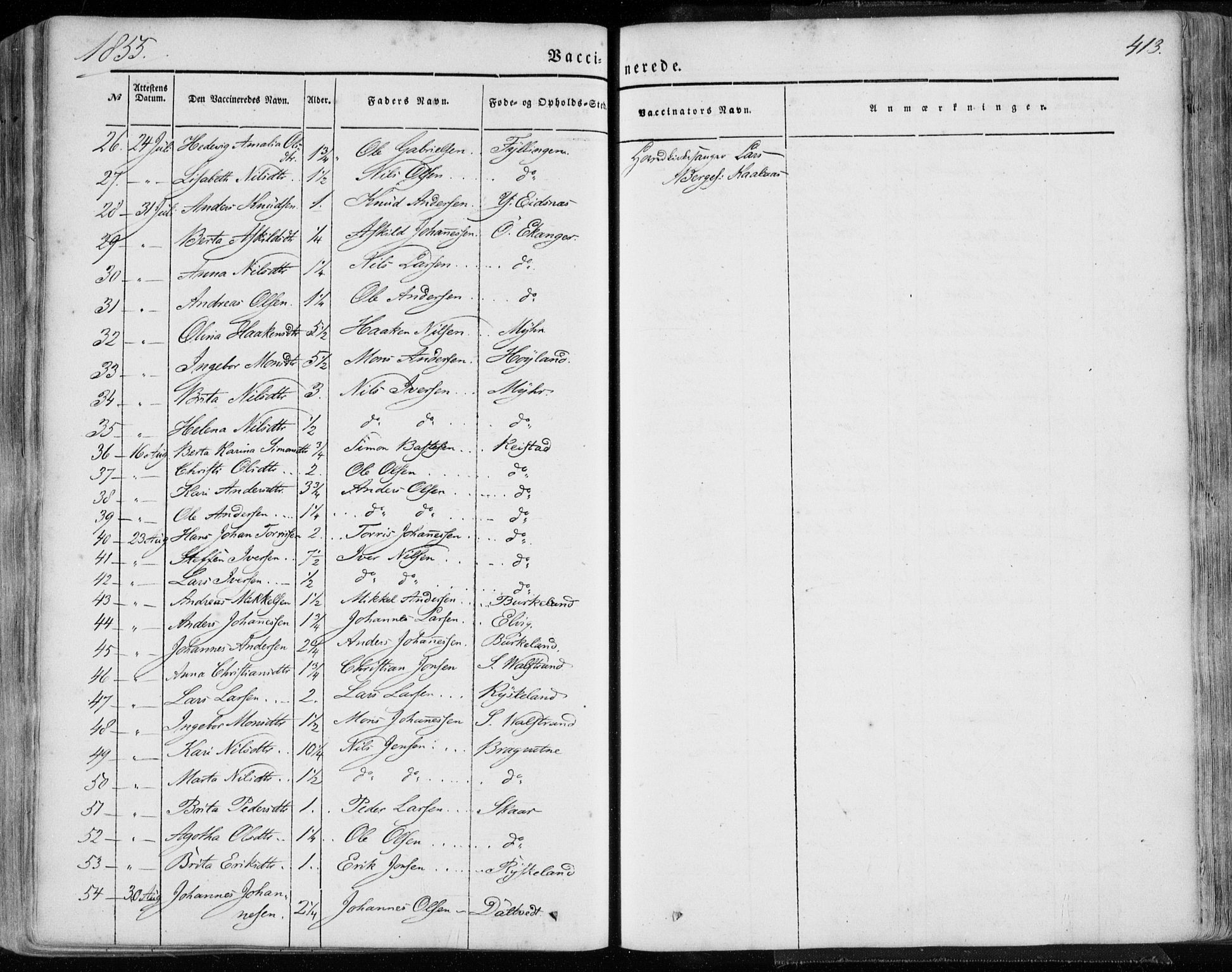 Hamre sokneprestembete, AV/SAB-A-75501/H/Ha/Haa/Haaa/L0013: Parish register (official) no. A 13, 1846-1857, p. 413