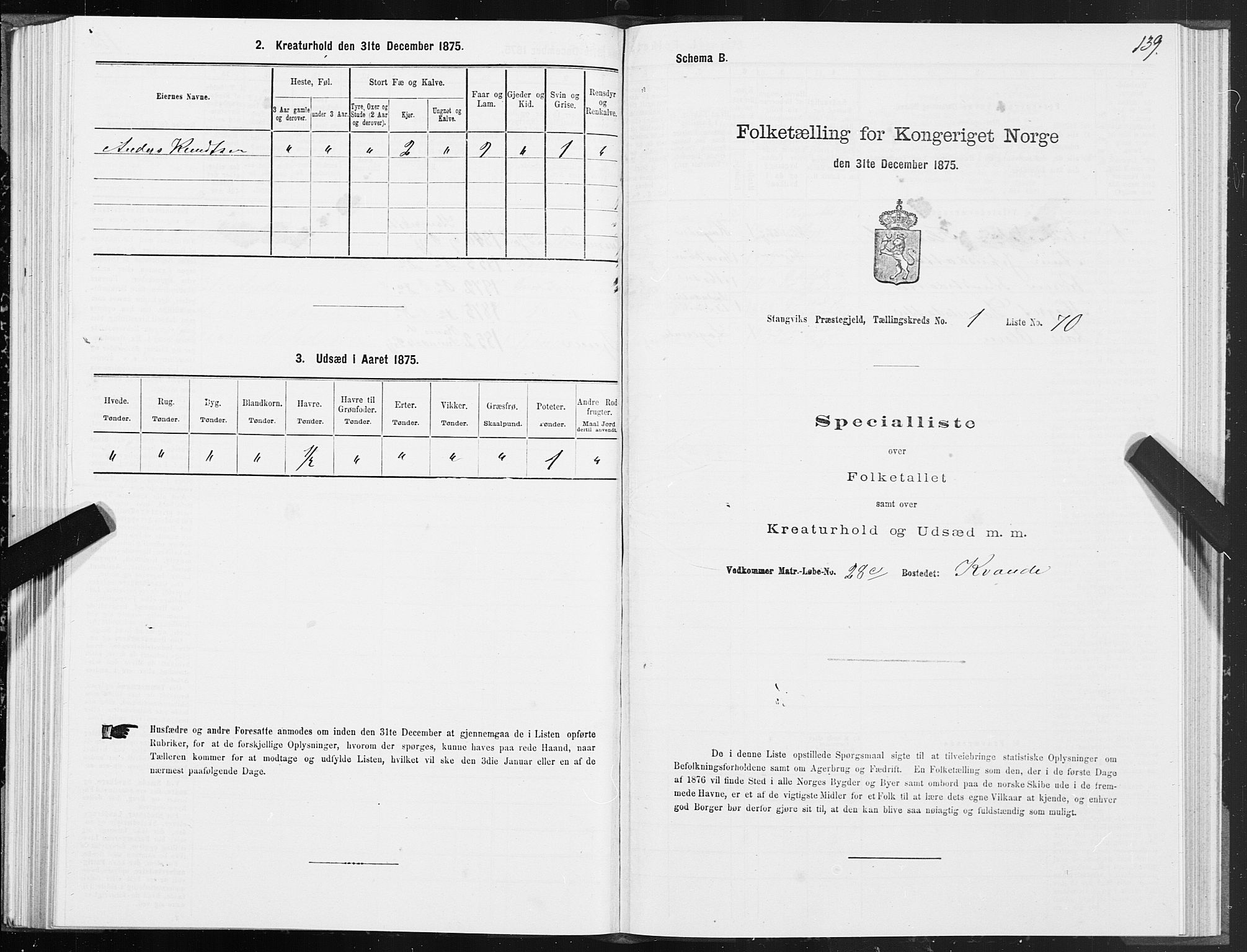 SAT, 1875 census for 1564P Stangvik, 1875, p. 1139