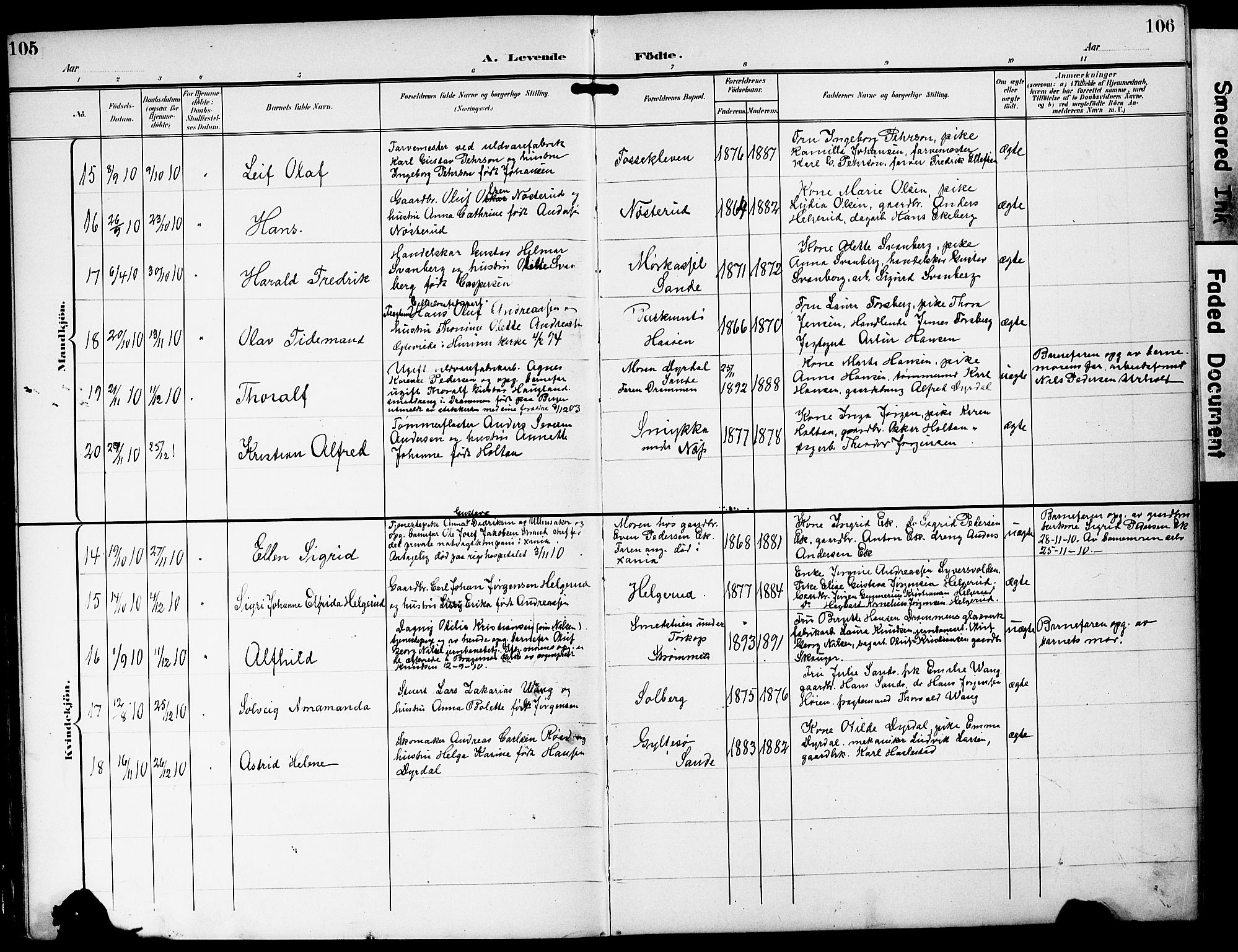 Strømm kirkebøker, AV/SAKO-A-322/G/Ga/L0004: Parish register (copy) no. I 4, 1897-1927, p. 105-106