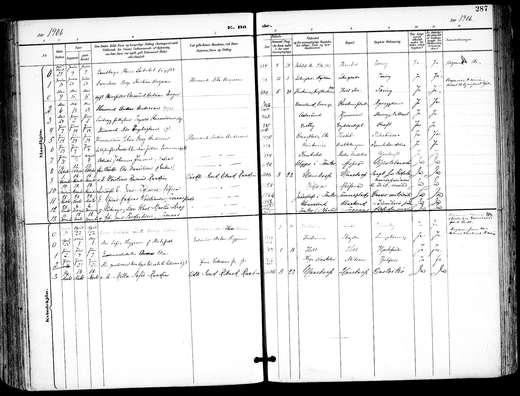 Kråkstad prestekontor Kirkebøker, AV/SAO-A-10125a/F/Fa/L0010: Parish register (official) no. I 10, 1893-1931, p. 287