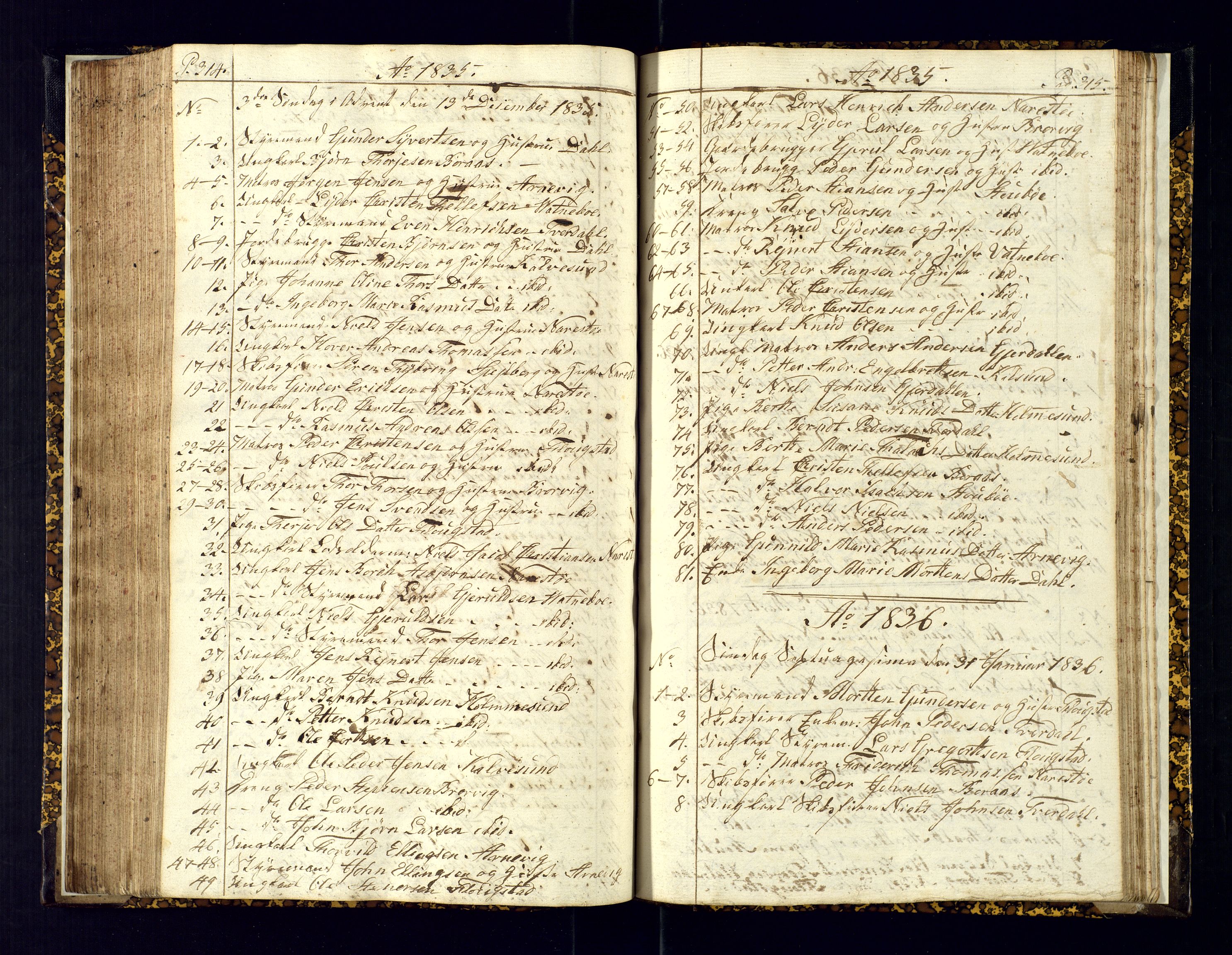 Dypvåg sokneprestkontor, AV/SAK-1111-0007/F/Fc/Fcb/L0001: Communicants register no. C-1, 1813-1840, p. 314-315