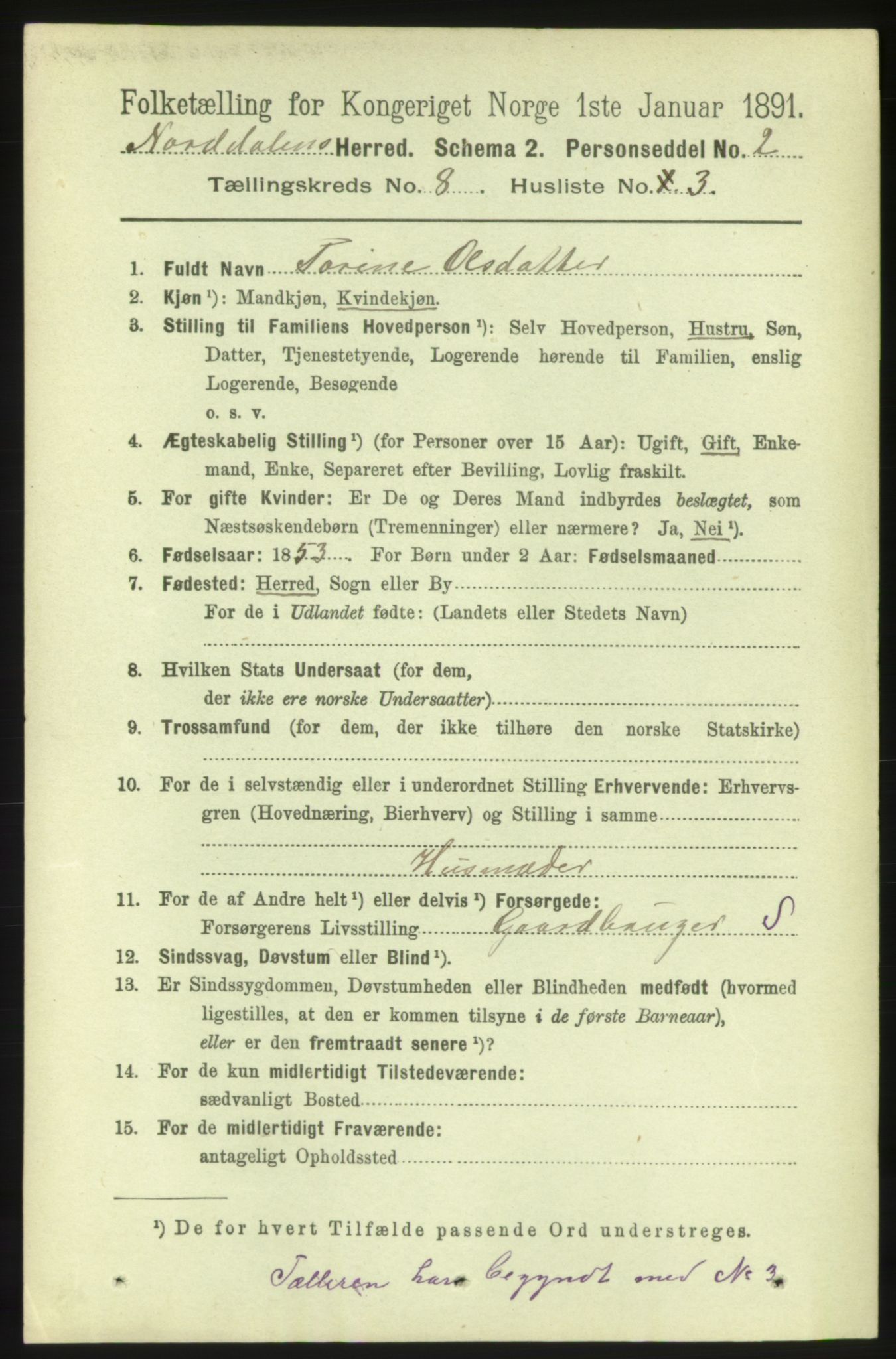 RA, 1891 census for 1524 Norddal, 1891, p. 1558