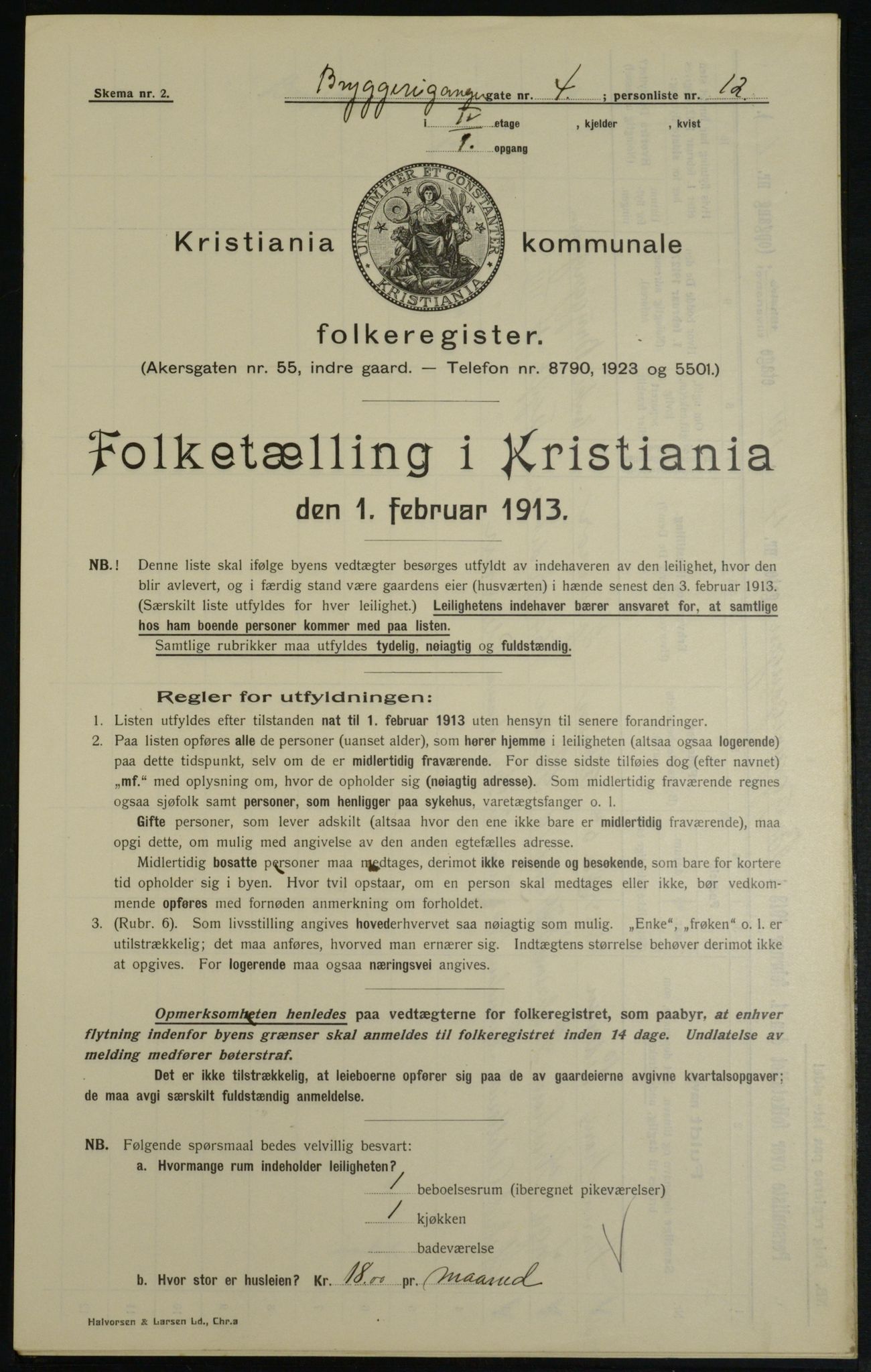 OBA, Municipal Census 1913 for Kristiania, 1913, p. 10152