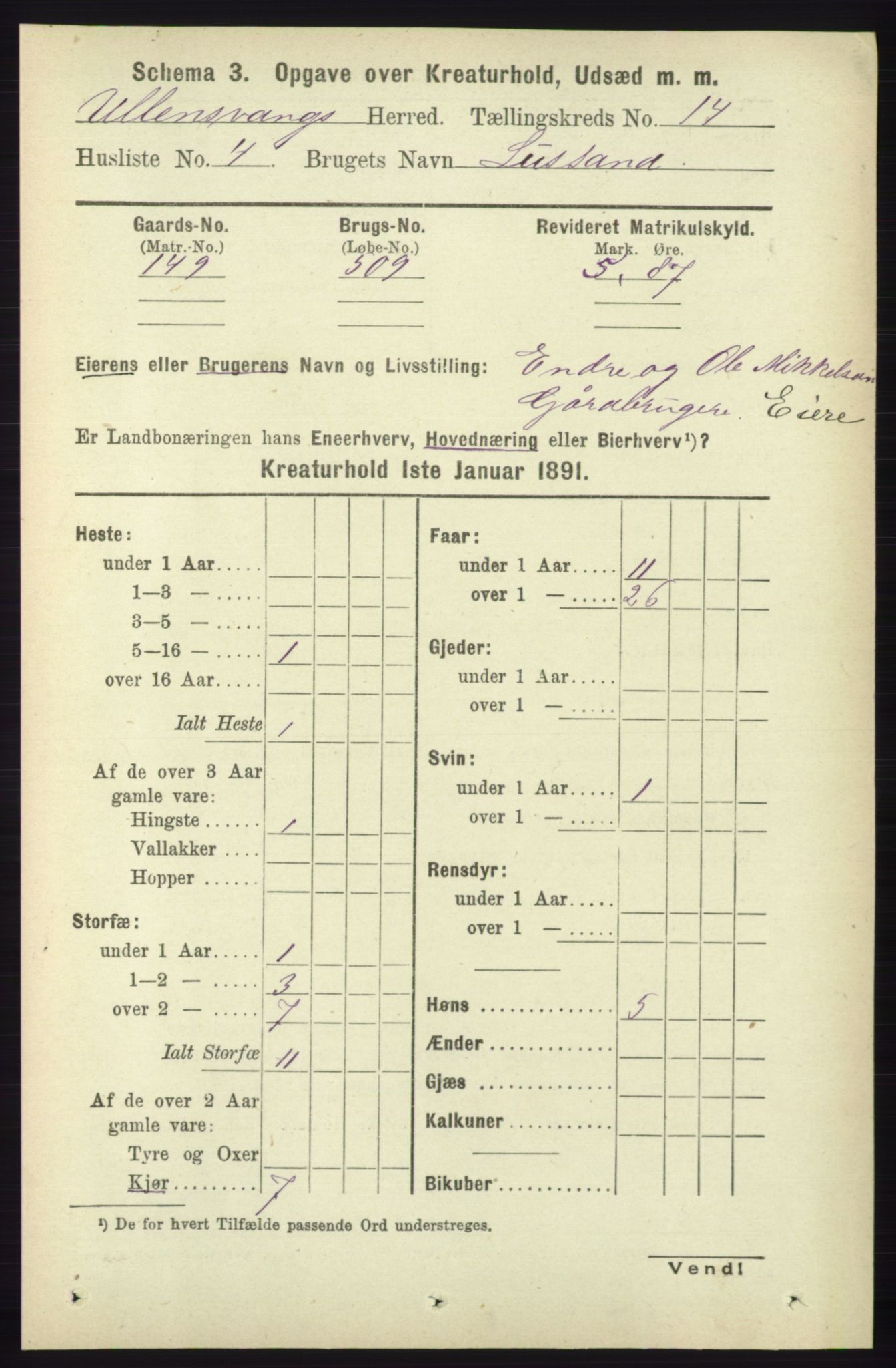 RA, 1891 census for 1230 Ullensvang, 1891, p. 8302