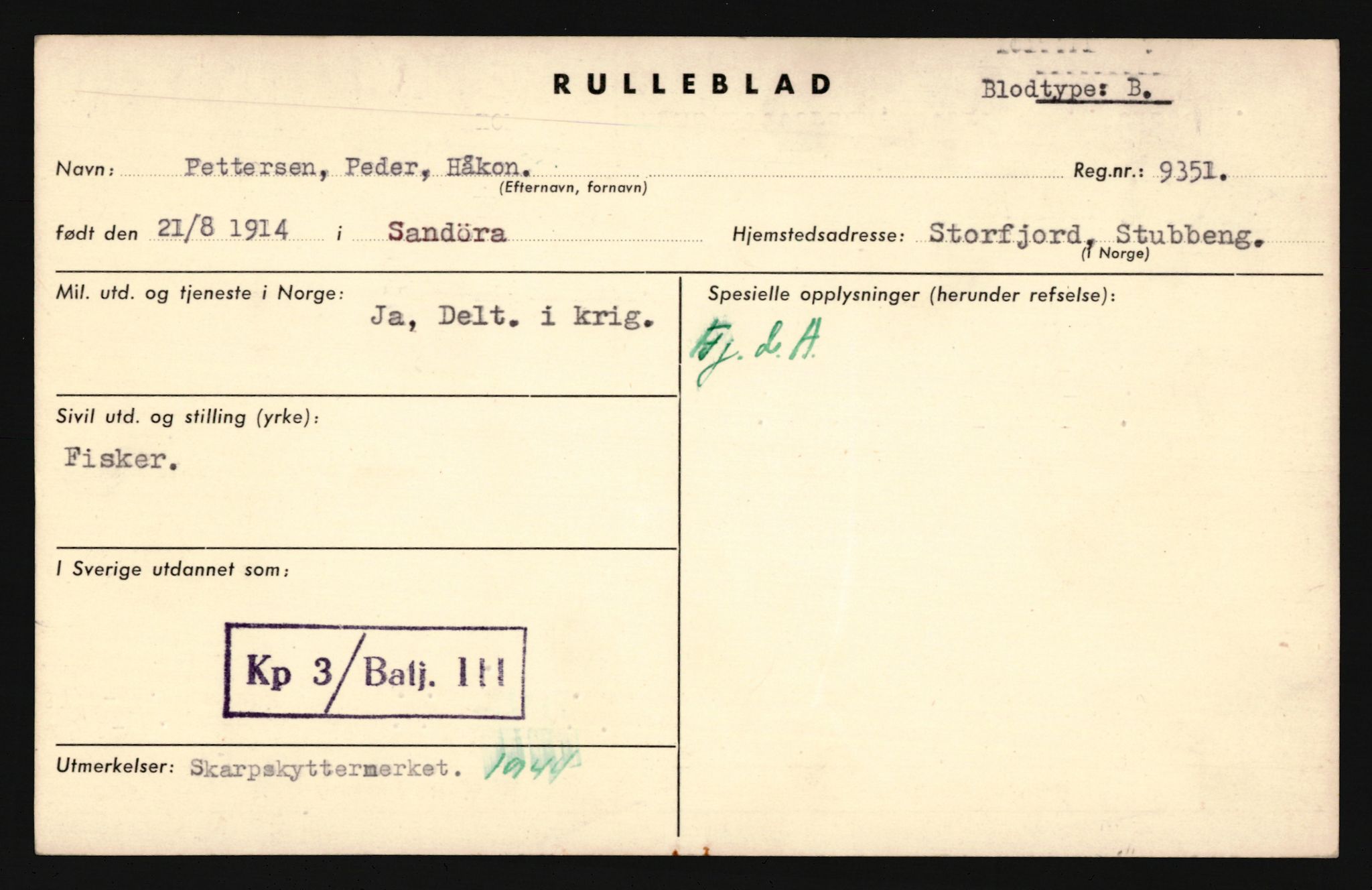 Forsvaret, Troms infanteriregiment nr. 16, AV/RA-RAFA-3146/P/Pa/L0019: Rulleblad for regimentets menige mannskaper, årsklasse 1935, 1935, p. 1061