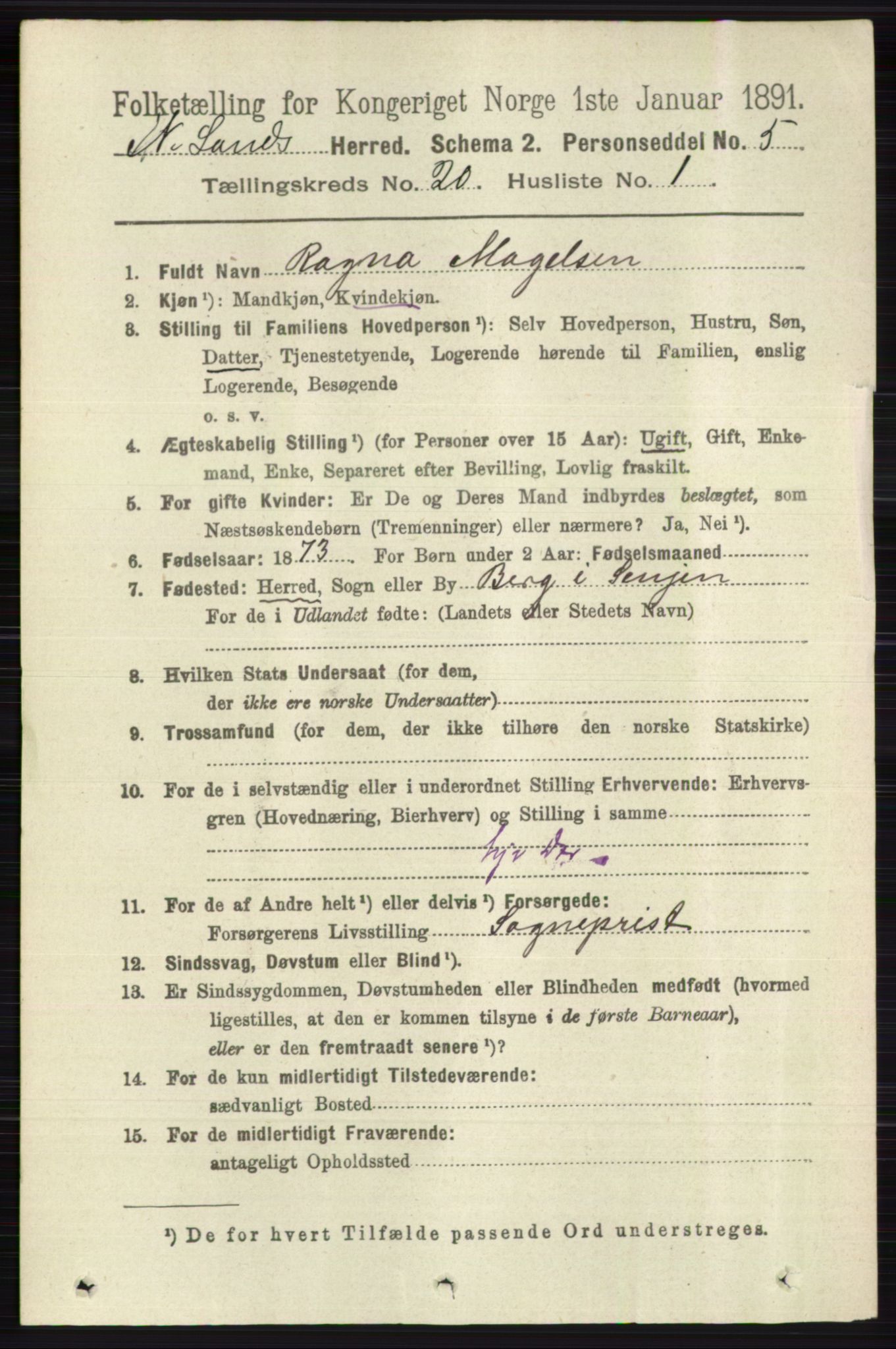 RA, 1891 census for 0538 Nordre Land, 1891, p. 4875