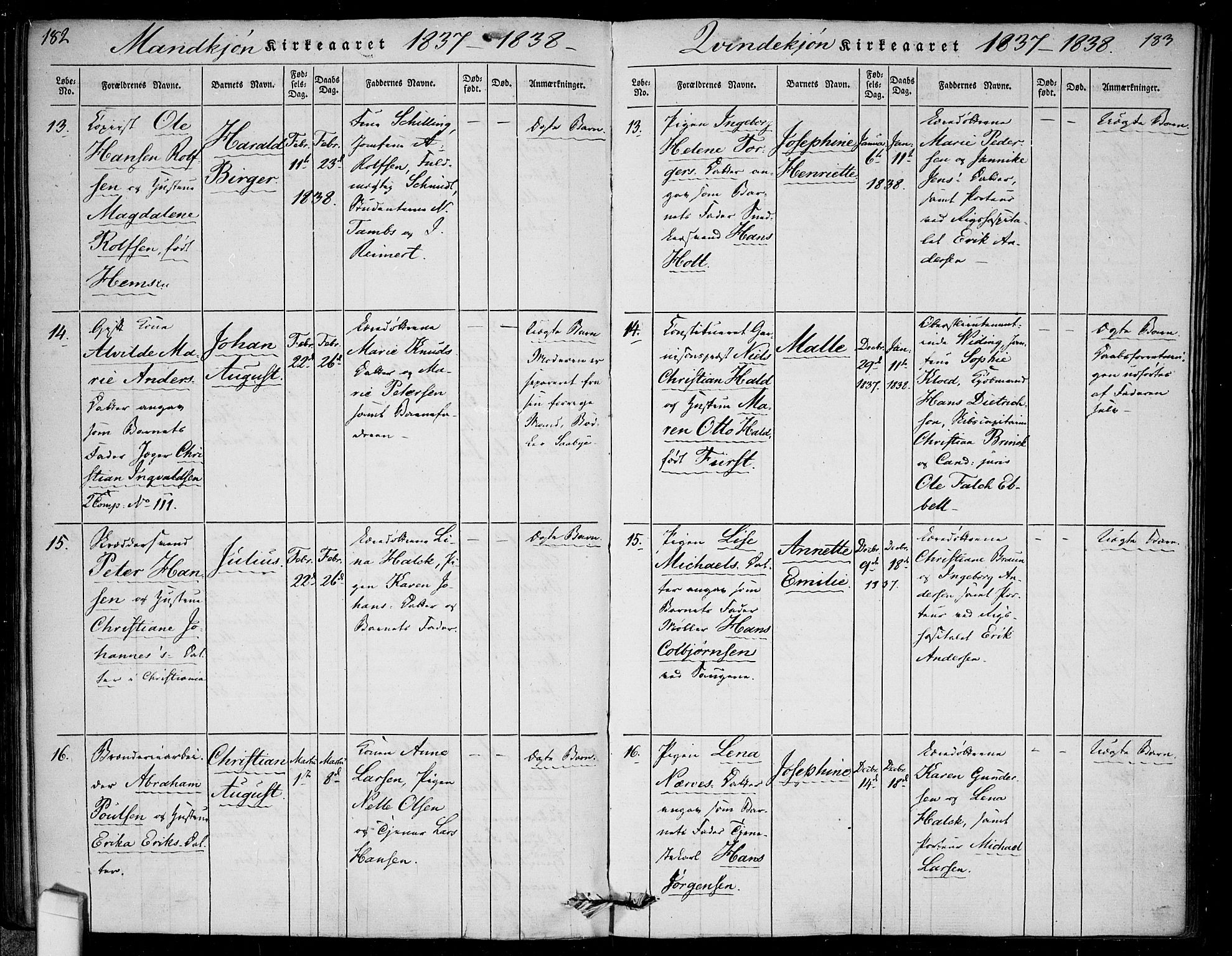 Rikshospitalet prestekontor Kirkebøker, AV/SAO-A-10309b/F/L0002: Parish register (official) no. 2, 1832-1840, p. 182-183