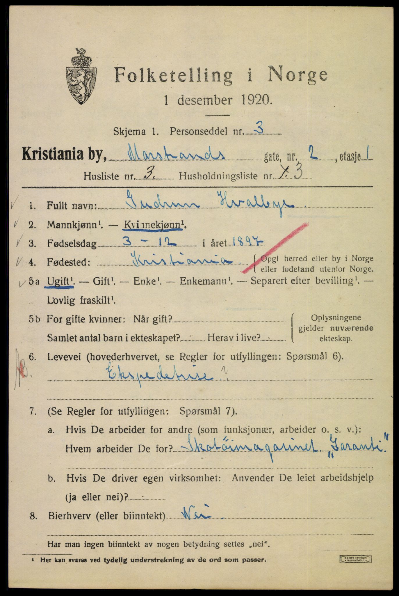 SAO, 1920 census for Kristiania, 1920, p. 392173