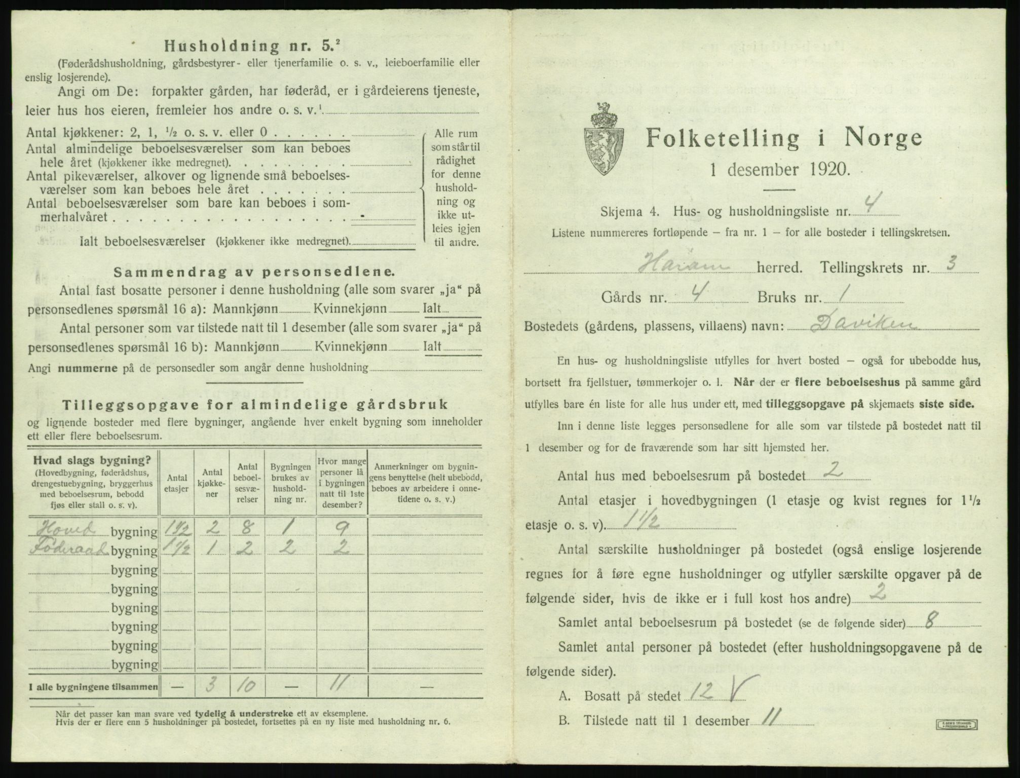 SAT, 1920 census for Haram, 1920, p. 179