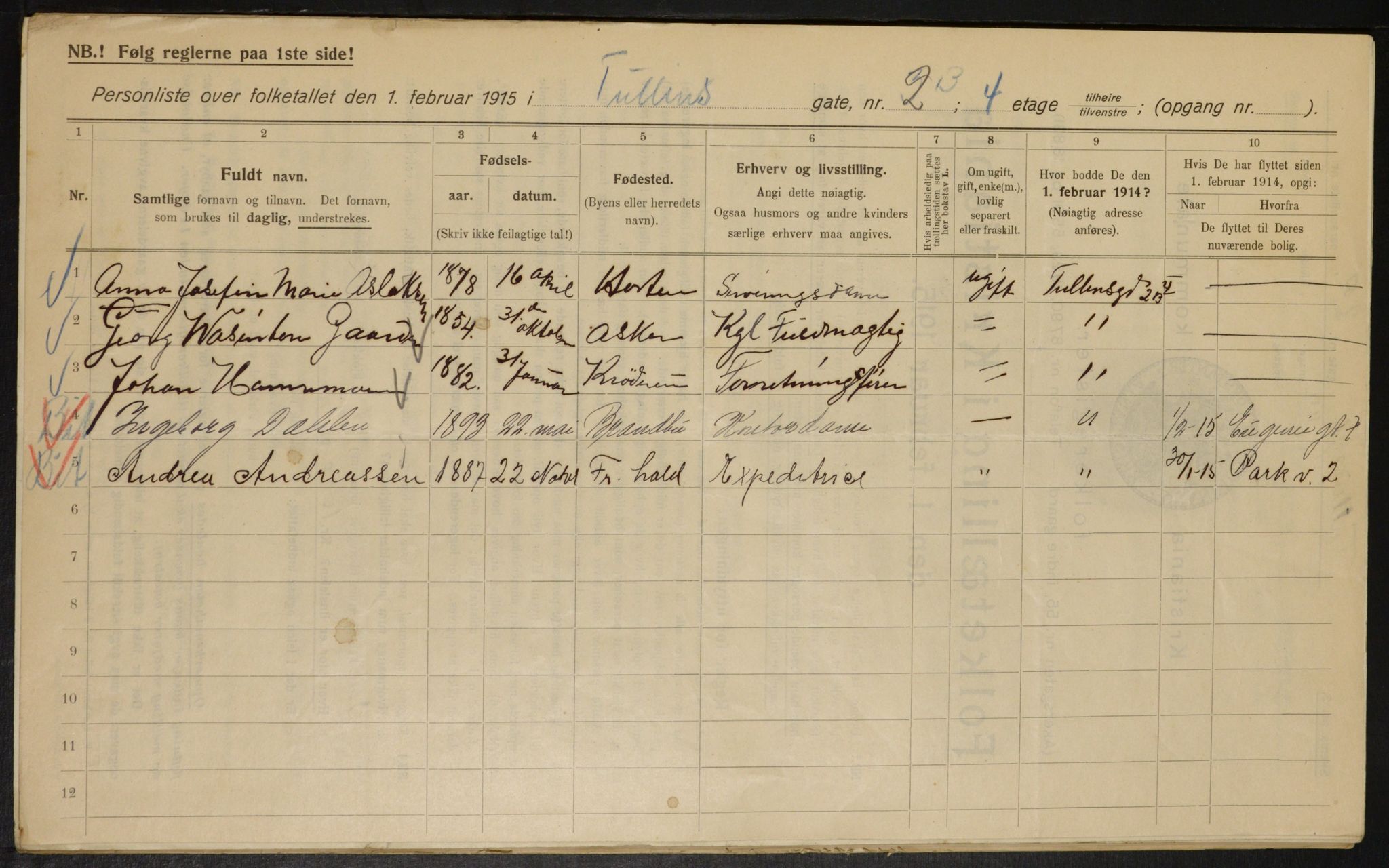 OBA, Municipal Census 1915 for Kristiania, 1915, p. 117540