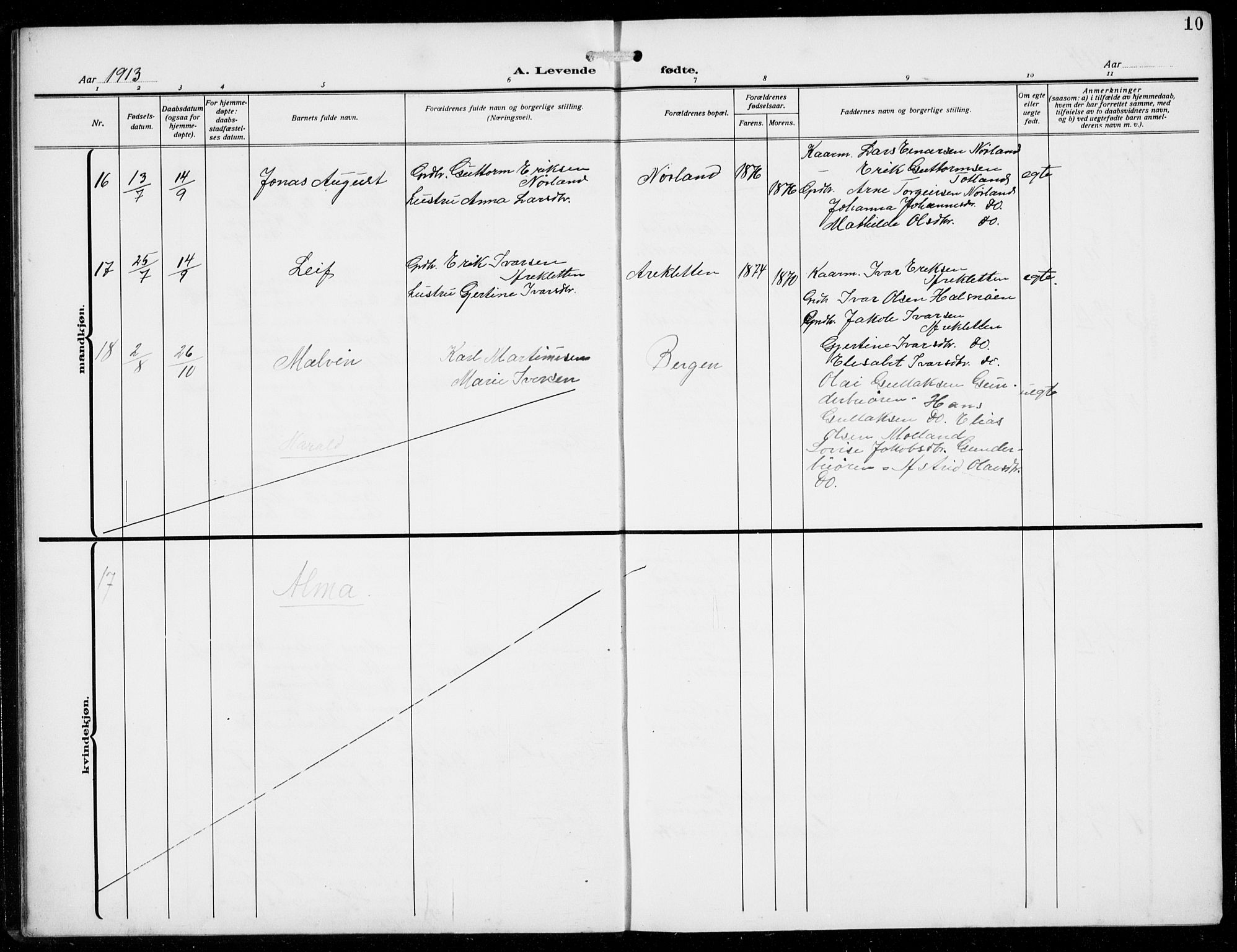 Masfjorden Sokneprestembete, SAB/A-77001: Parish register (copy) no. B  2, 1912-1939, p. 10