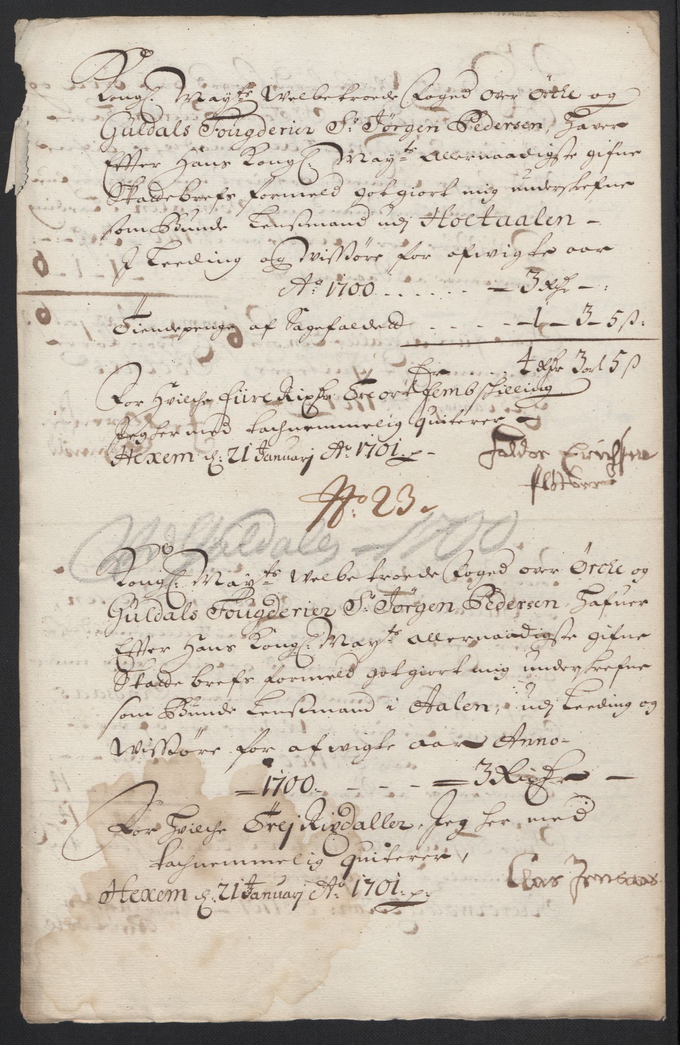 Rentekammeret inntil 1814, Reviderte regnskaper, Fogderegnskap, AV/RA-EA-4092/R60/L3950: Fogderegnskap Orkdal og Gauldal, 1700, p. 407