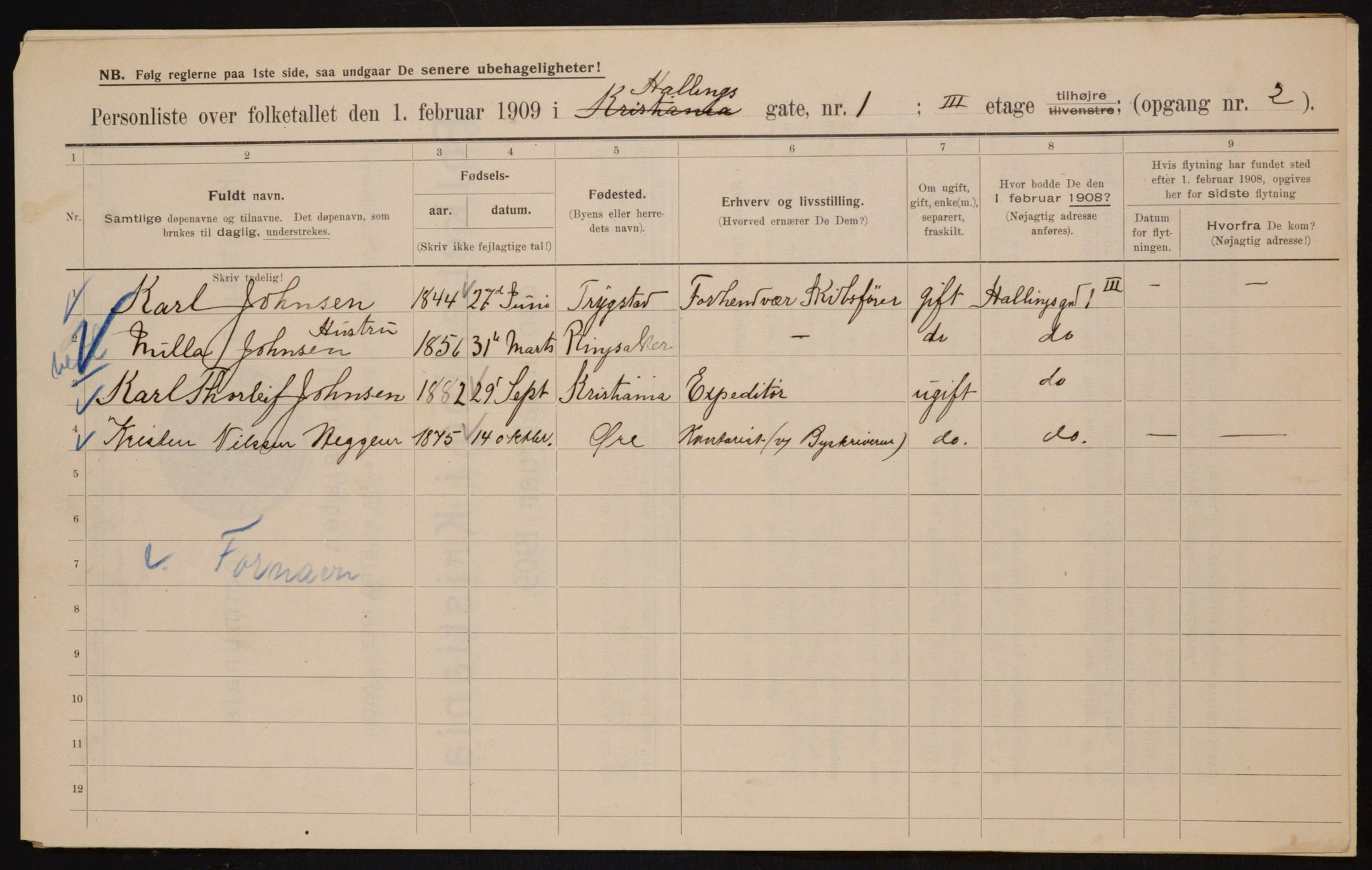 OBA, Municipal Census 1909 for Kristiania, 1909, p. 30902