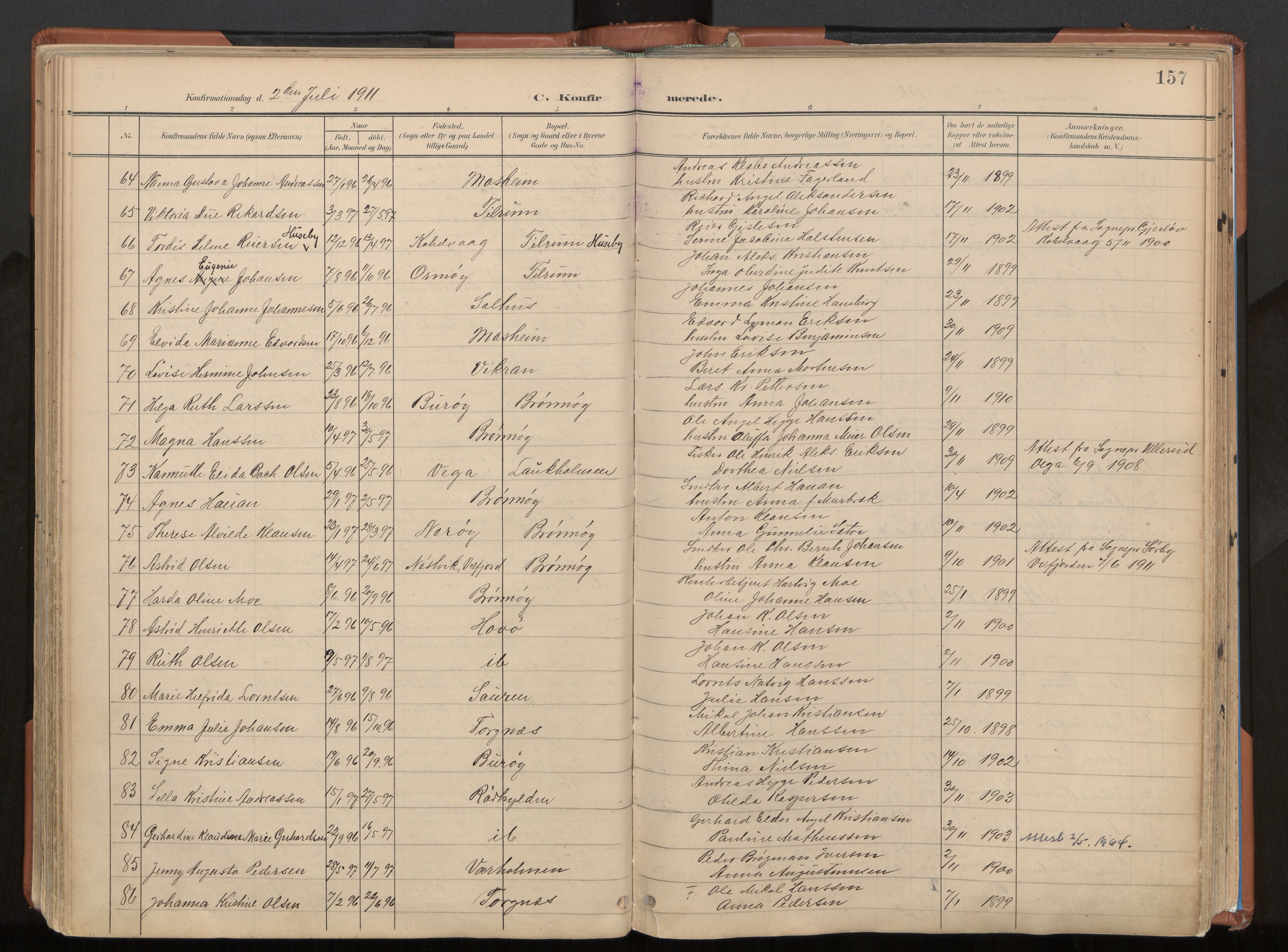 Ministerialprotokoller, klokkerbøker og fødselsregistre - Nordland, SAT/A-1459/813/L0201: Parish register (official) no. 813A11, 1901-1918, p. 157