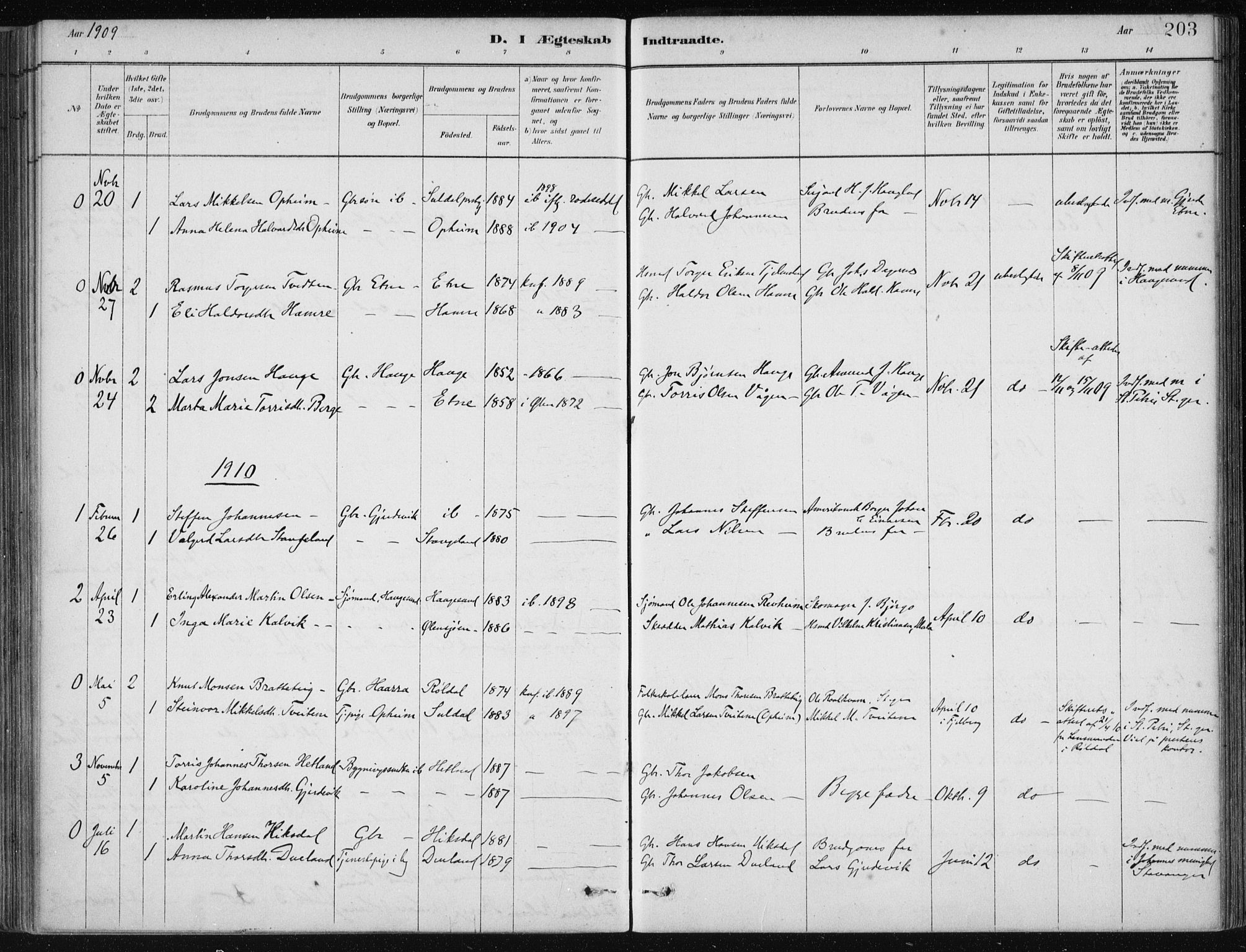 Fjelberg sokneprestembete, AV/SAB-A-75201/H/Haa: Parish register (official) no. D 1, 1879-1918, p. 203