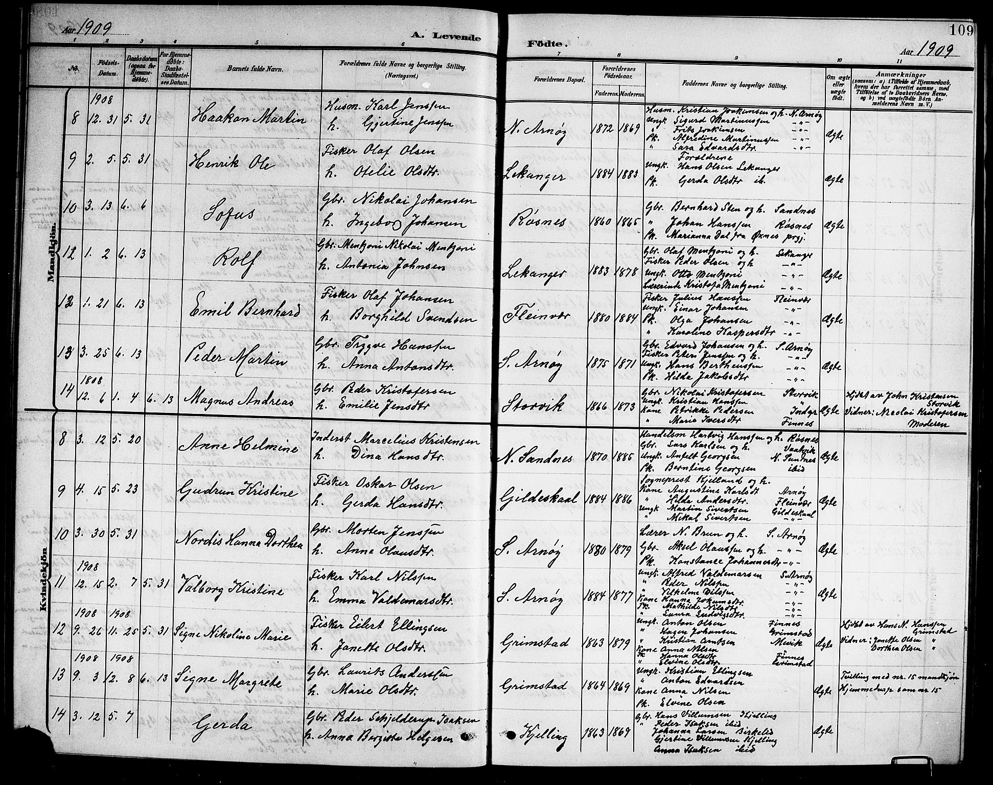 Ministerialprotokoller, klokkerbøker og fødselsregistre - Nordland, AV/SAT-A-1459/805/L0109: Parish register (copy) no. 805C05, 1900-1911, p. 109