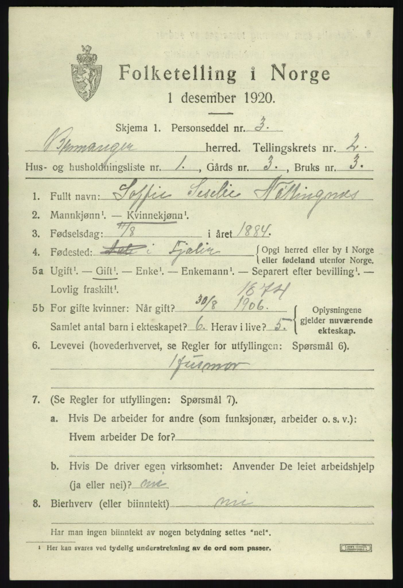 SAB, 1920 census for Bremanger, 1920, p. 1742