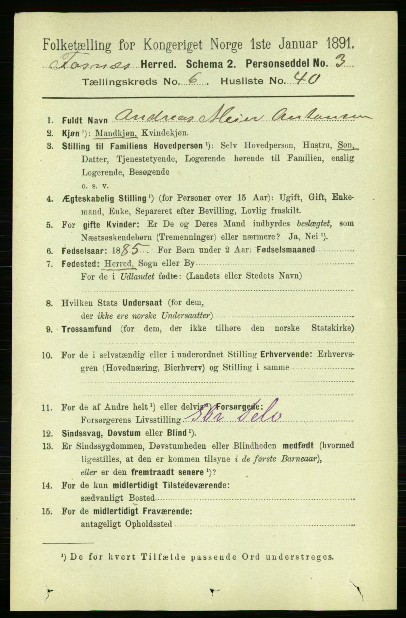 RA, 1891 census for 1748 Fosnes, 1891, p. 3028