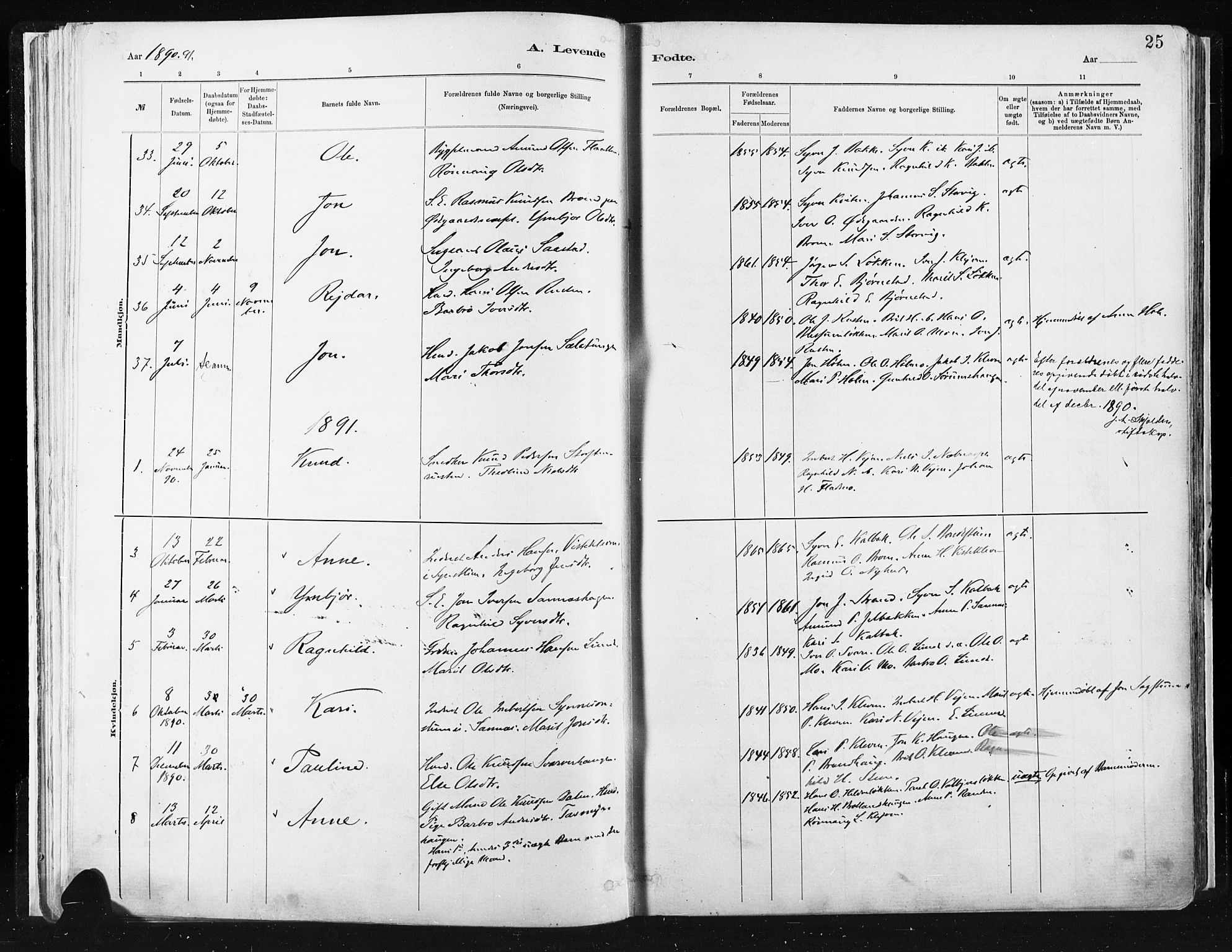 Vågå prestekontor, SAH/PREST-076/H/Ha/Haa/L0009: Parish register (official) no. 9, 1886-1904, p. 25