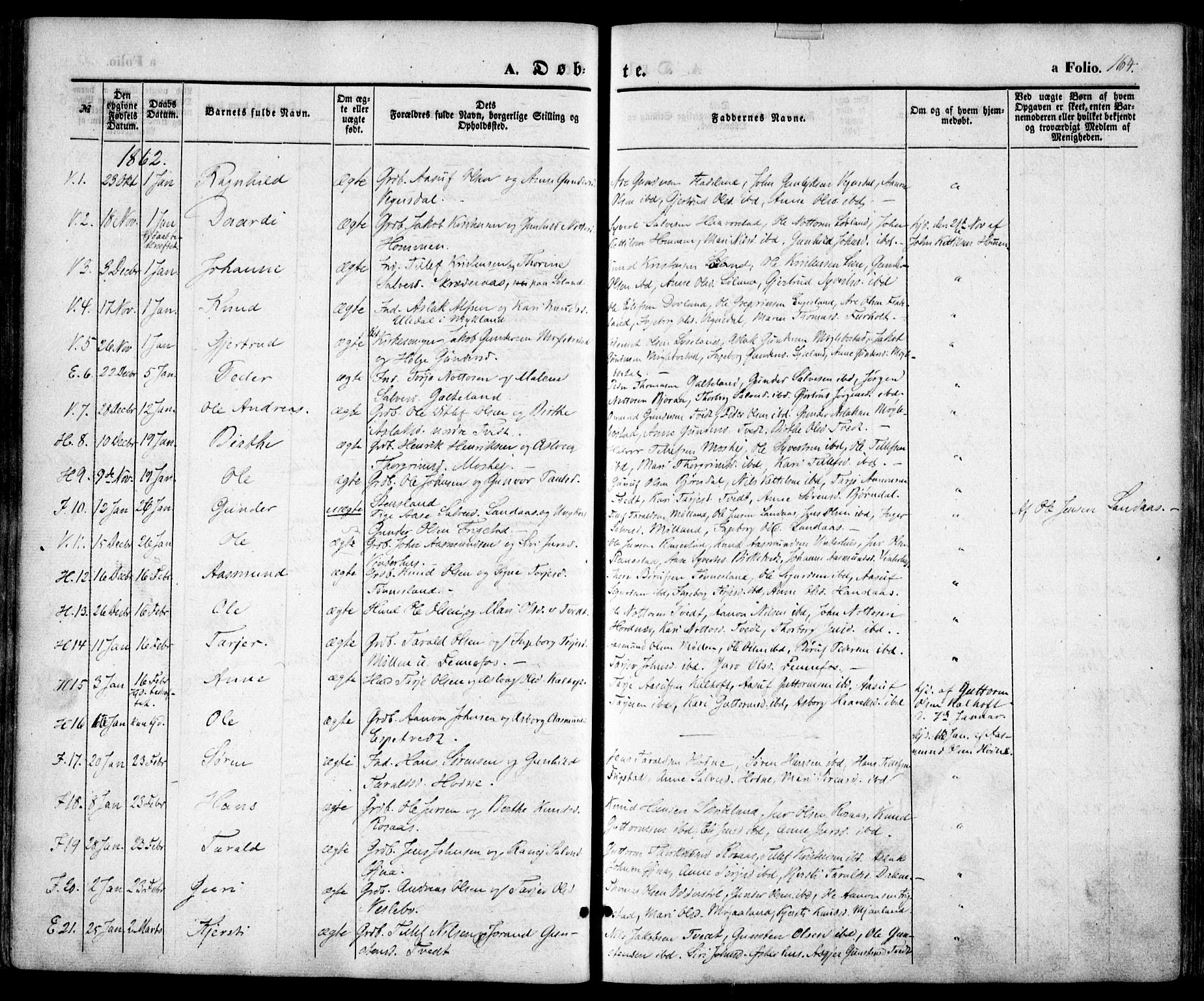 Evje sokneprestkontor, AV/SAK-1111-0008/F/Fa/Faa/L0005: Parish register (official) no. A 5, 1843-1865, p. 164