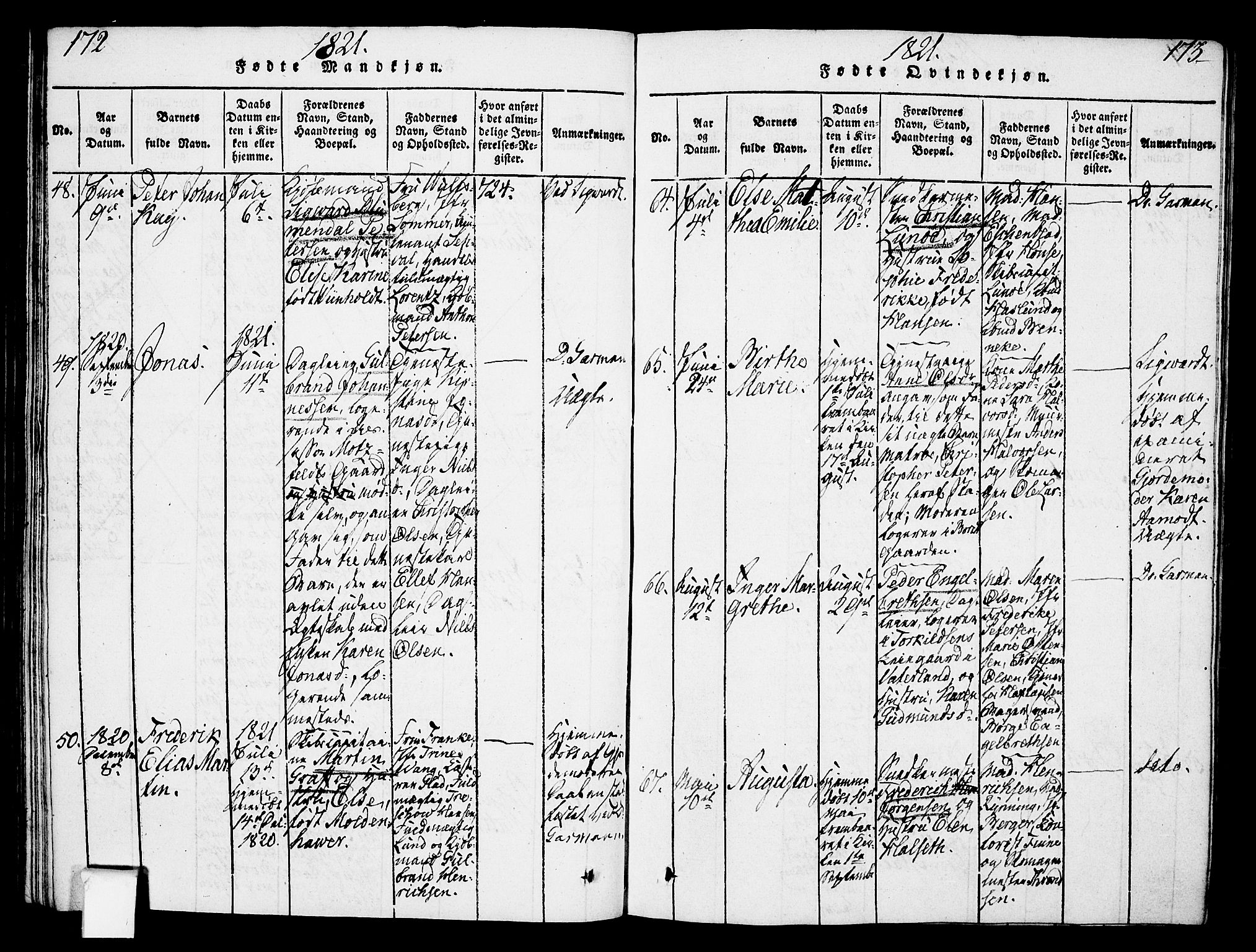 Oslo domkirke Kirkebøker, SAO/A-10752/F/Fa/L0007: Parish register (official) no. 7, 1817-1824, p. 172-173