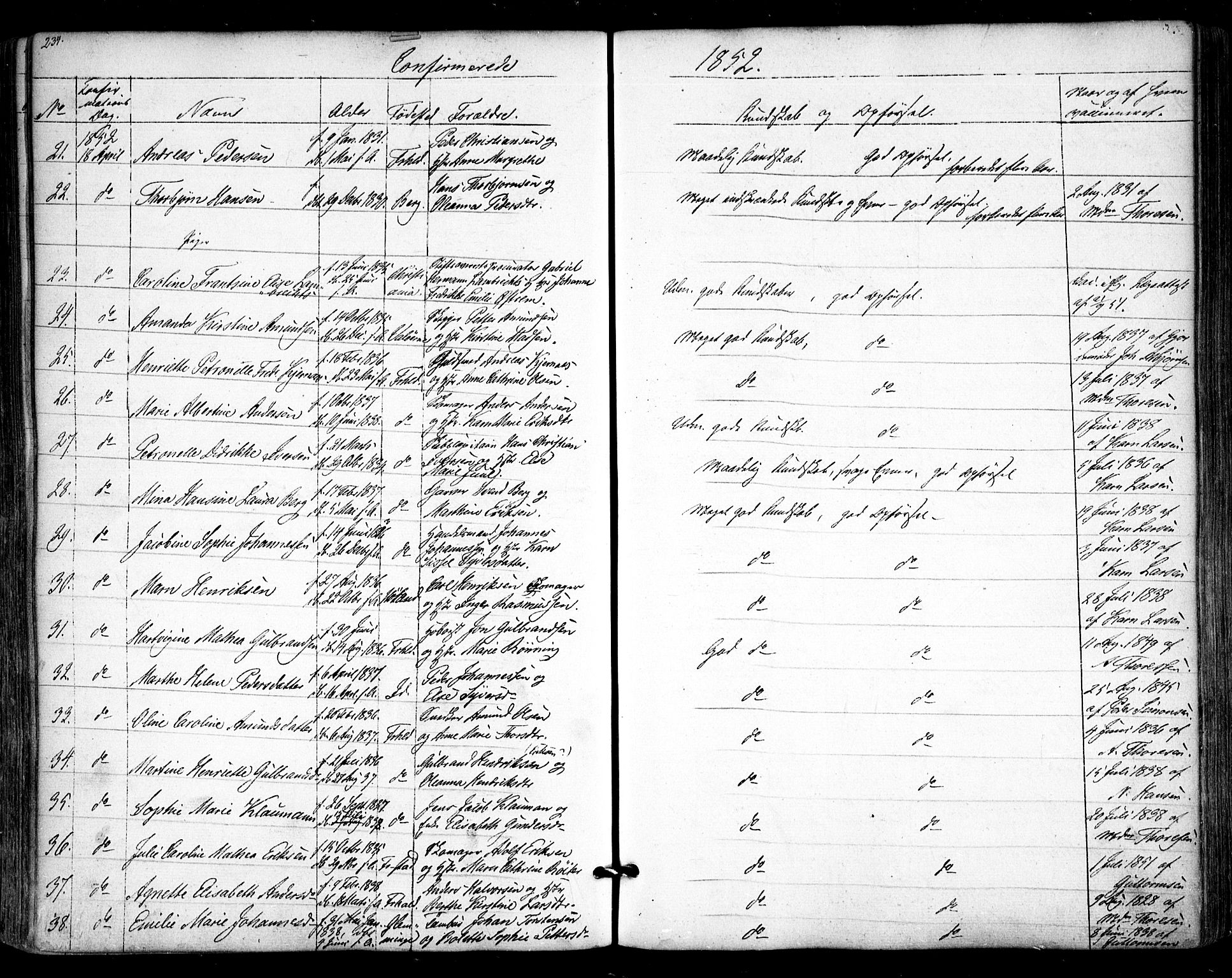 Halden prestekontor Kirkebøker, SAO/A-10909/F/Fa/L0006: Parish register (official) no. I 6, 1845-1856, p. 234
